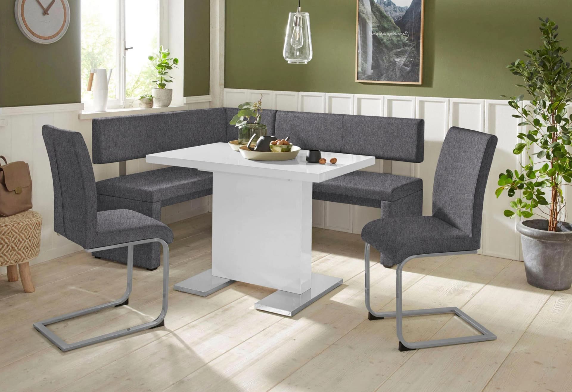 OTTO HOME Eckbank Charissa Dunkelgrau Massivholz