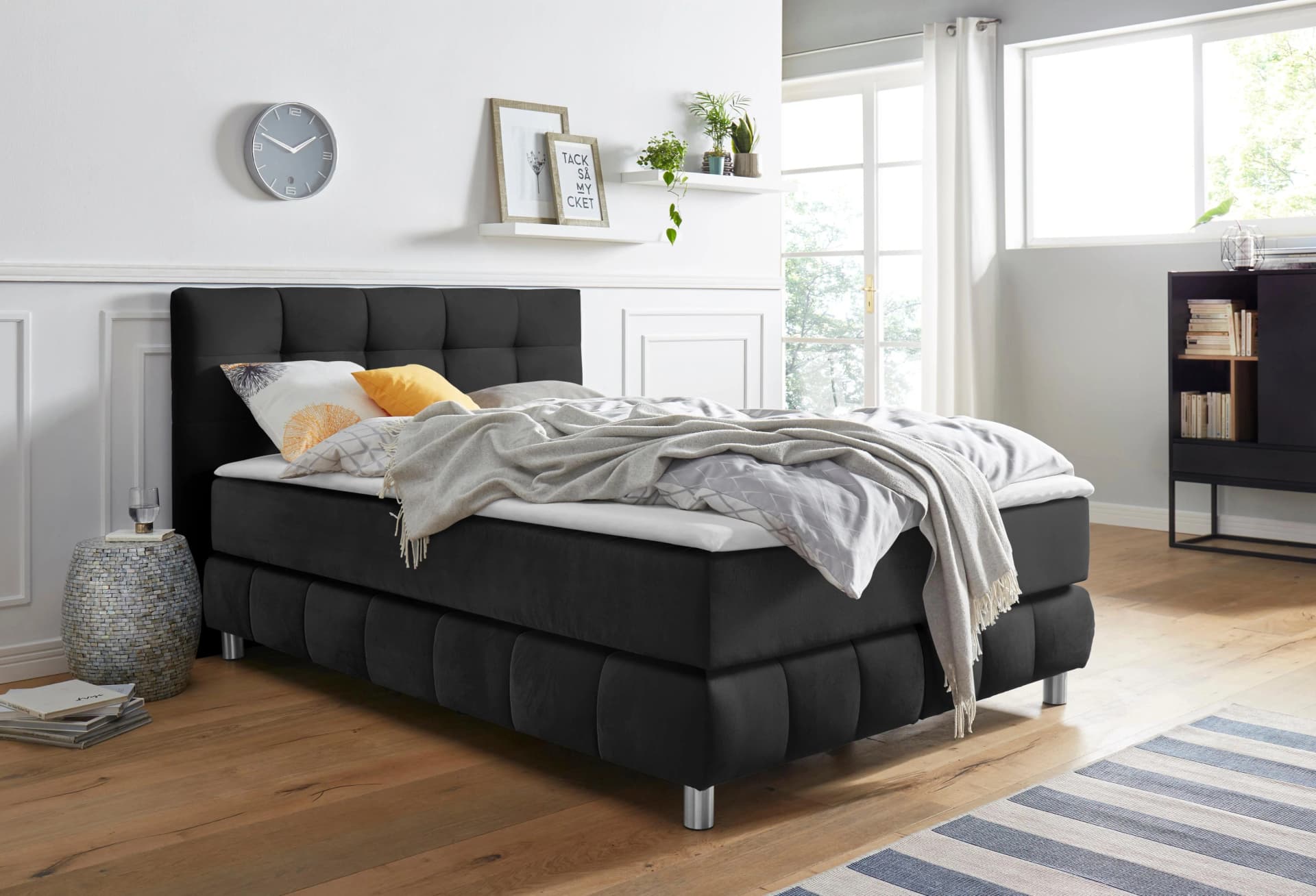 HOME AFFAIRE Boxspringbett Salo Anthrazit mit Topper