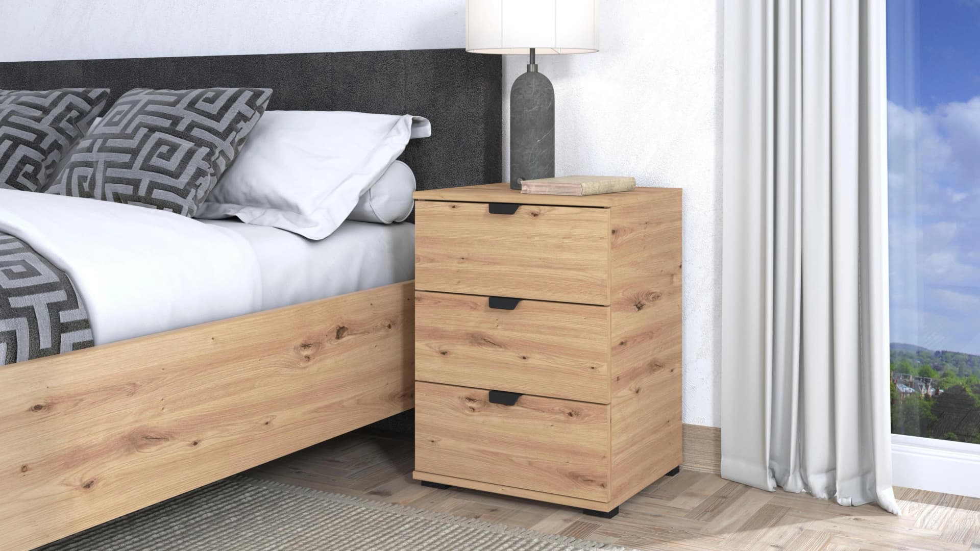 INOSIGN Nachtkommode Duero 3 Schubkästen Artisan Eiche