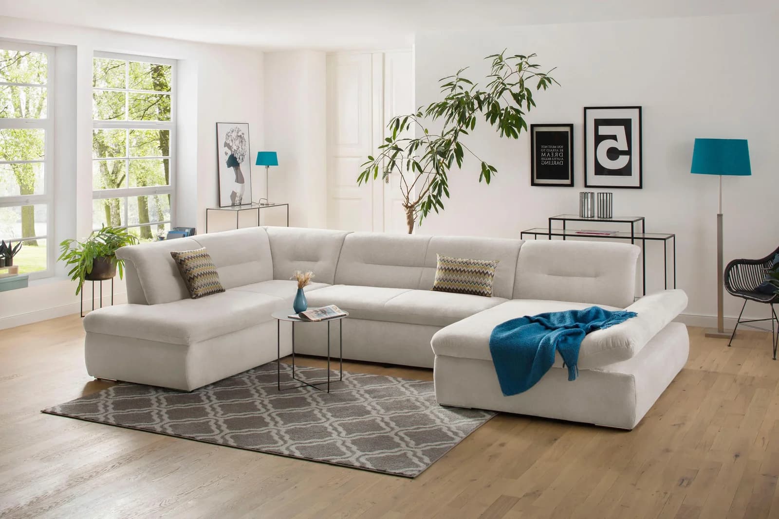 HOME AFFAIRE Avesa U-Form Wohnlandschaft Creme mit Schlaffunktion