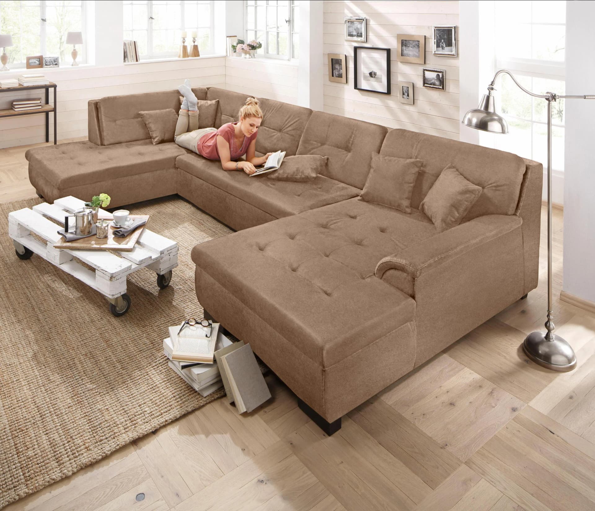 Home Affaire Wohnlandschaft Bergen U-Form Braun mit Bettfunktion