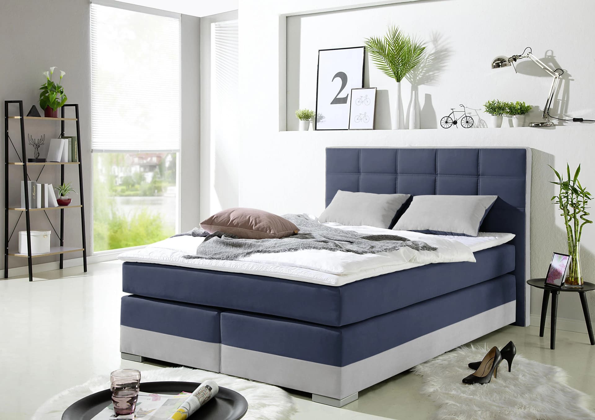 Boxspringbett HOME AFFAIRE Blau 7-Zonen-Tonnentaschen-Federkernmatratze