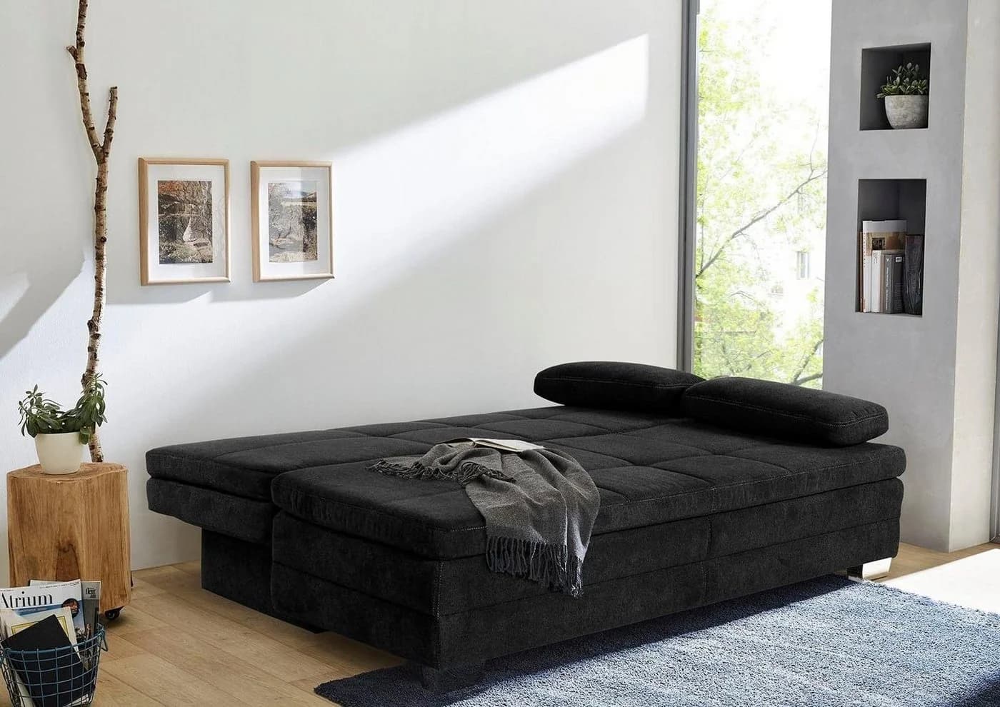Jockenhöfer Schlafsofa Lincoln Grau mit Bettkasten und Topper