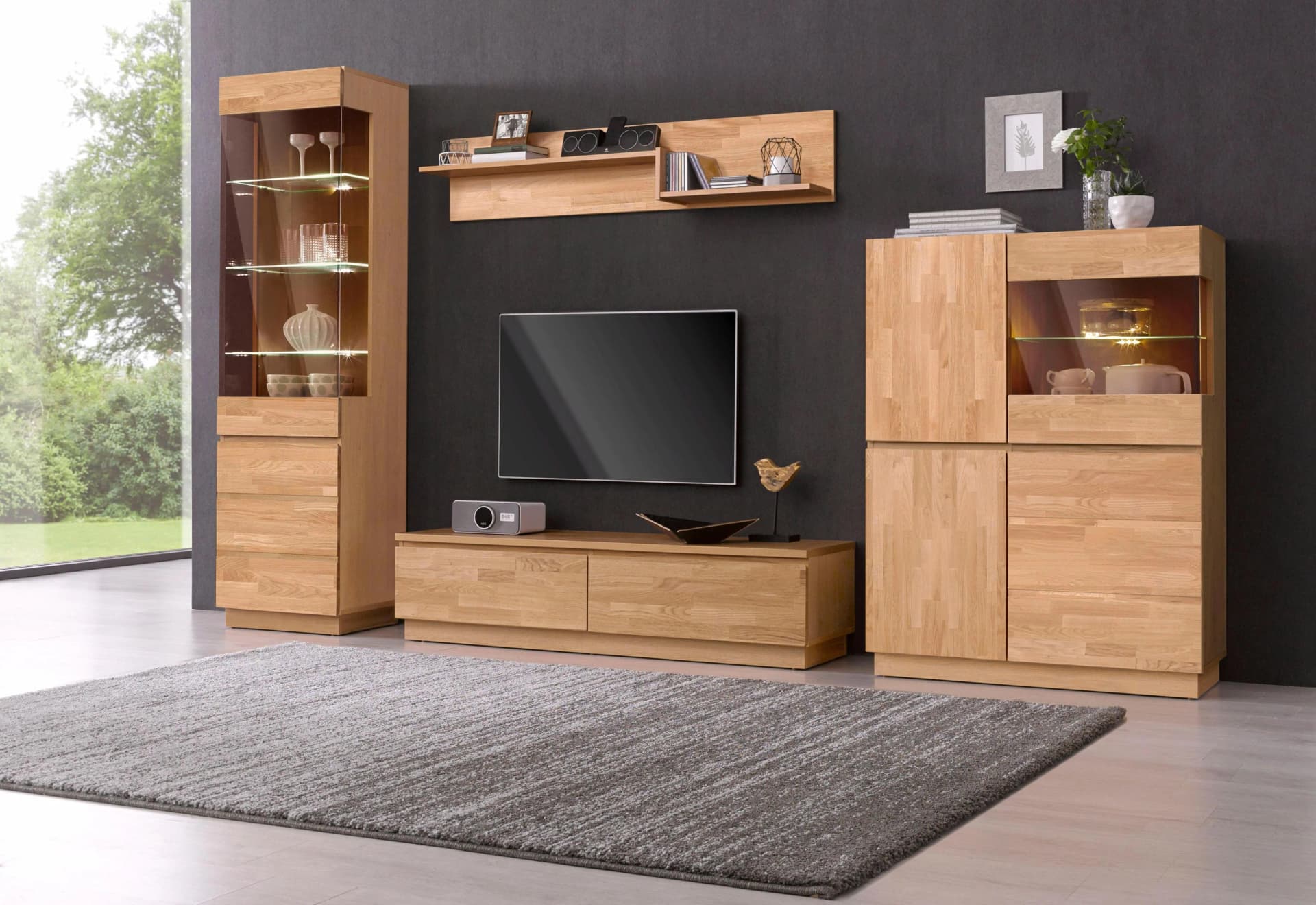 Home Affaire Wohnwand Set Braun Eiche Teilmassiv 4-teilig