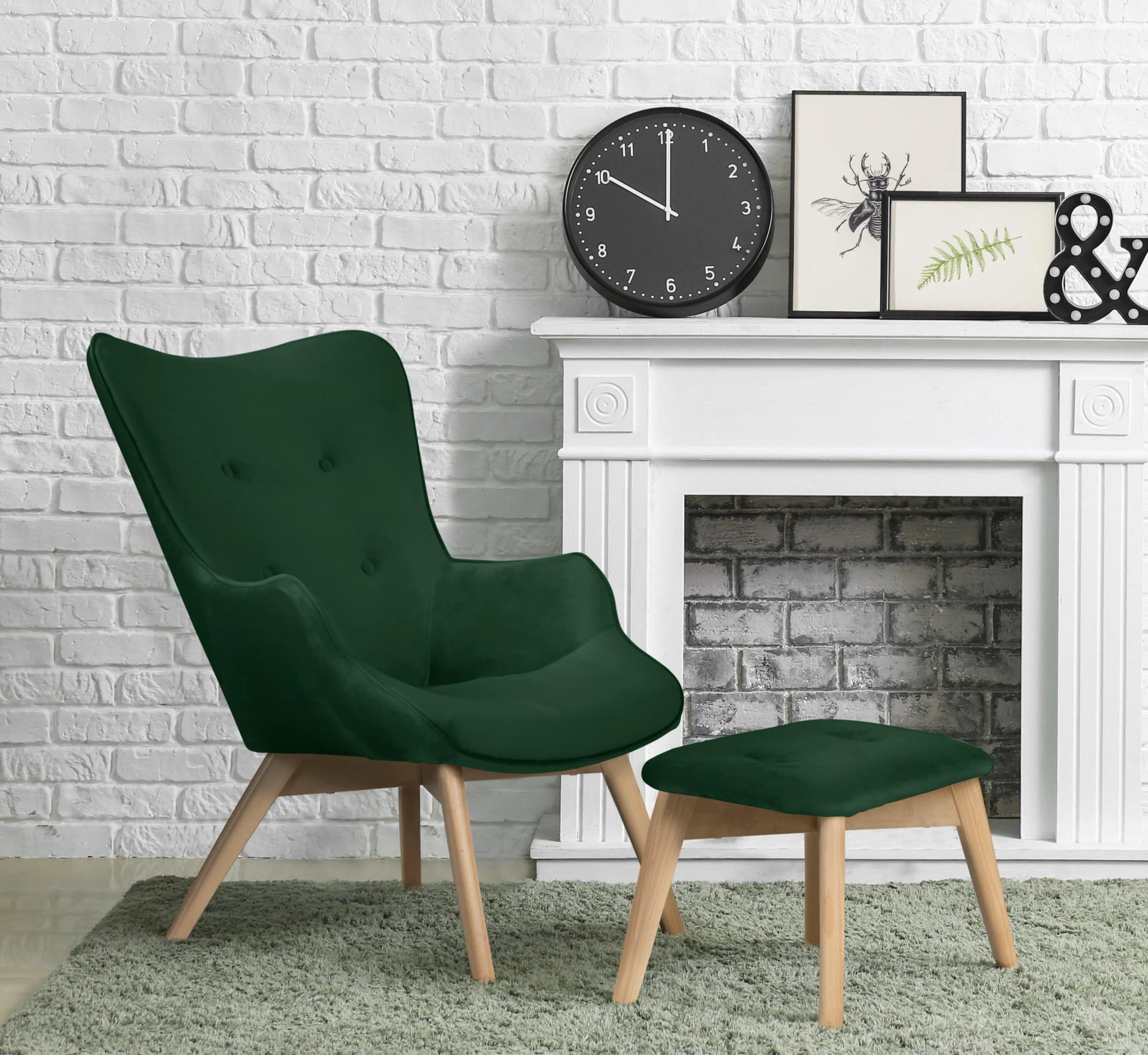 HOME AFFAIRE Nicko Sessel Dunkelgrün mit Hocker