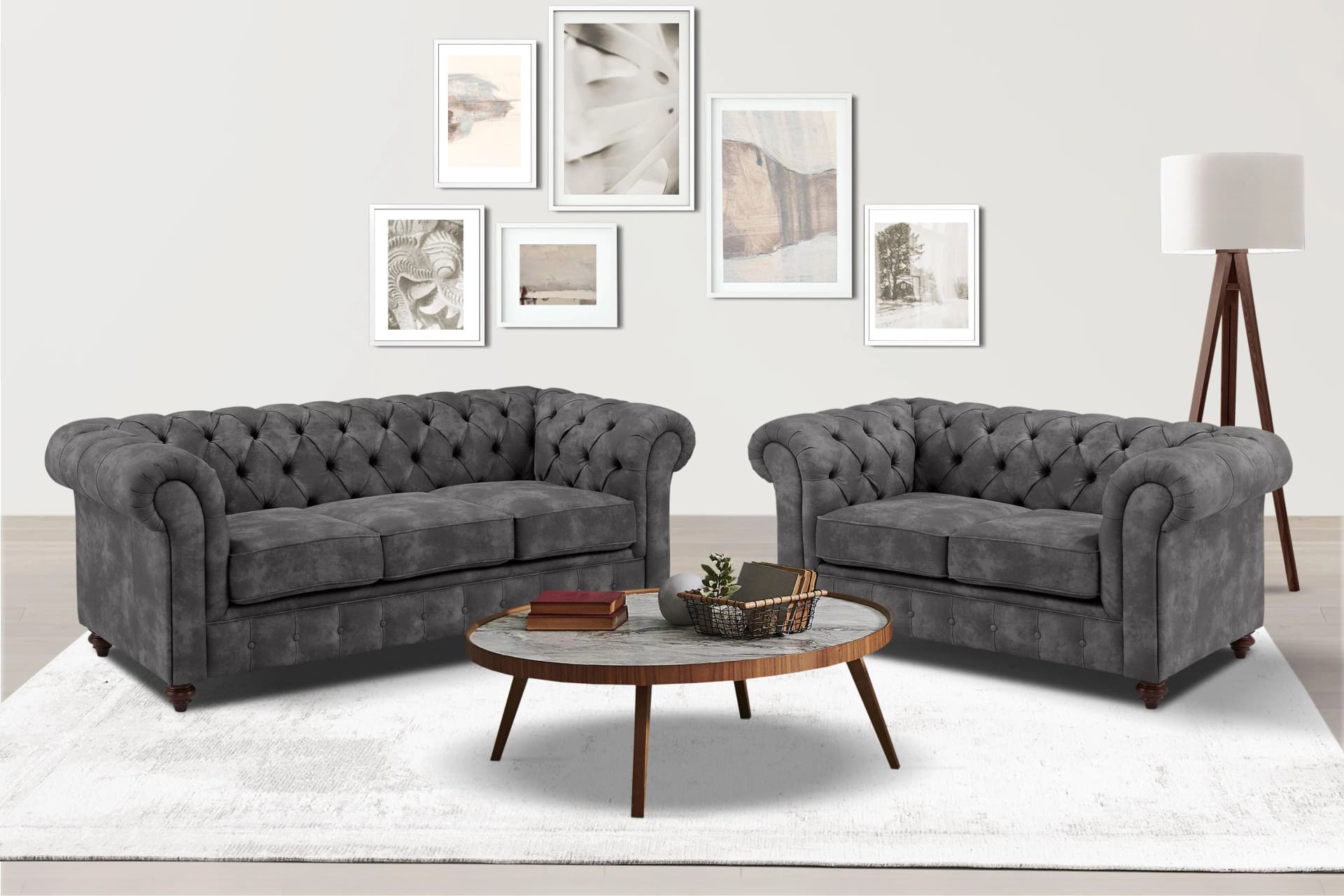 Home Affaire Chesterfield Sitzgruppe Grau 2- und 3-Sitzer