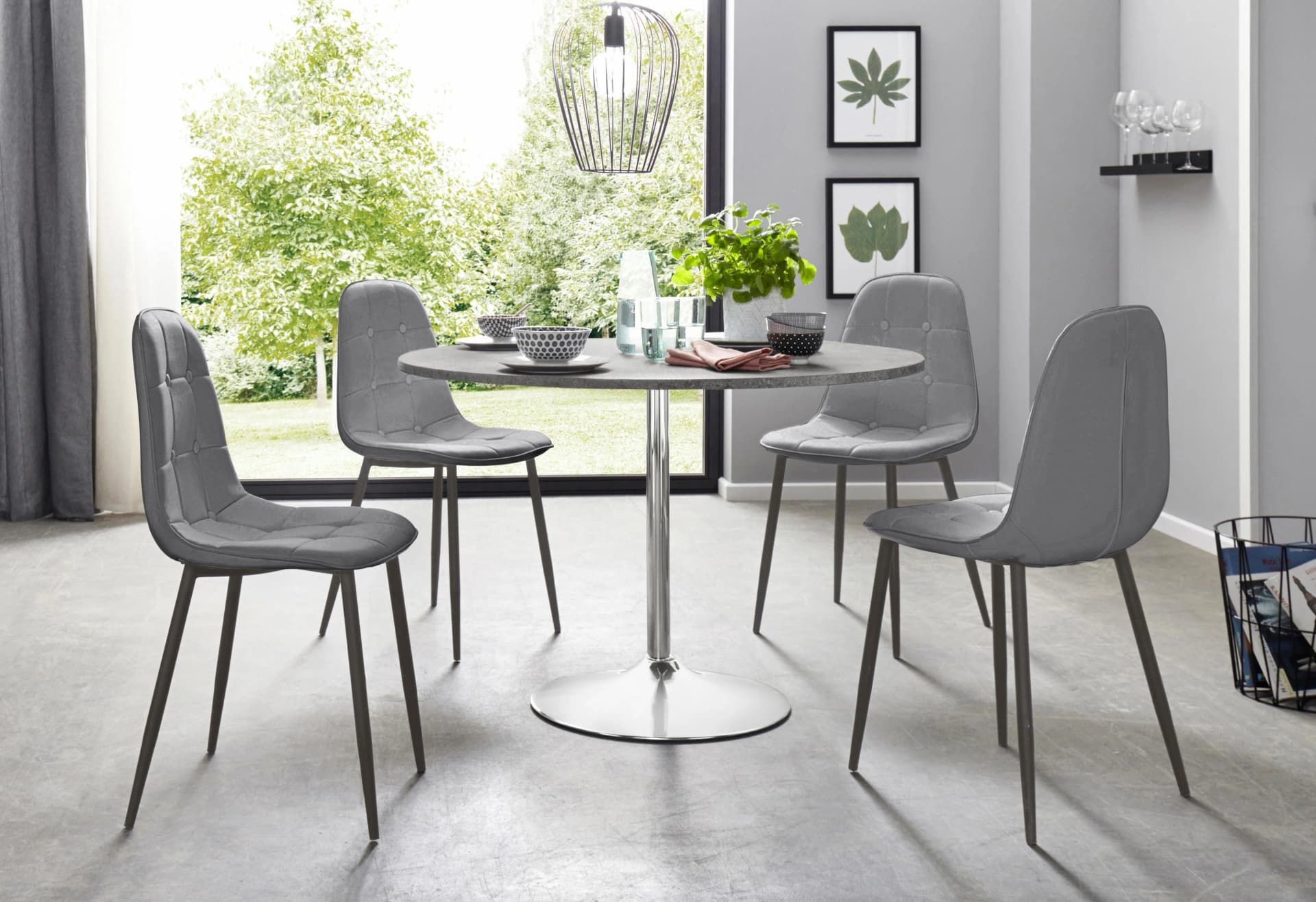 Essgruppe INOSIGN Grau Zement-Optik 4-tlg. mit rundem Tisch