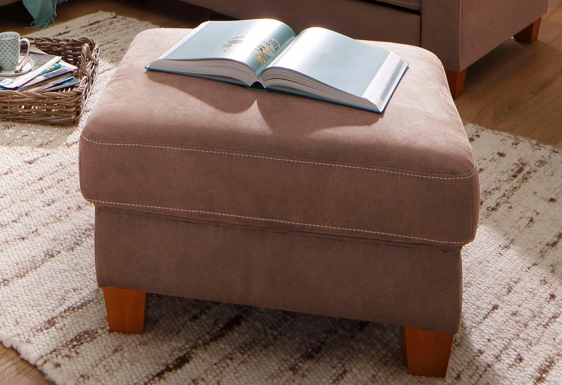 Home Affaire Hocker Borkum Braun Luxus-Microfaser