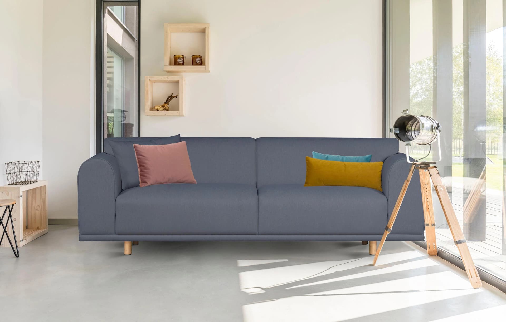 OTTO HOME 3-Sitzer Sofa Maroon Blau Skandinavisch