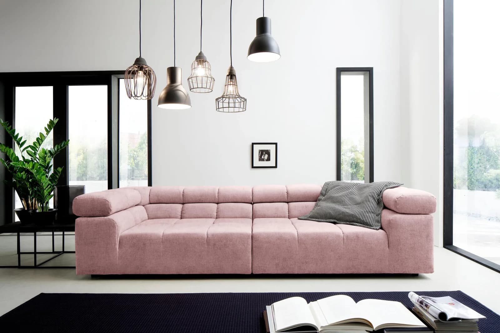 Home Affaire Big-Sofa Ancona Rosa Velours Modern