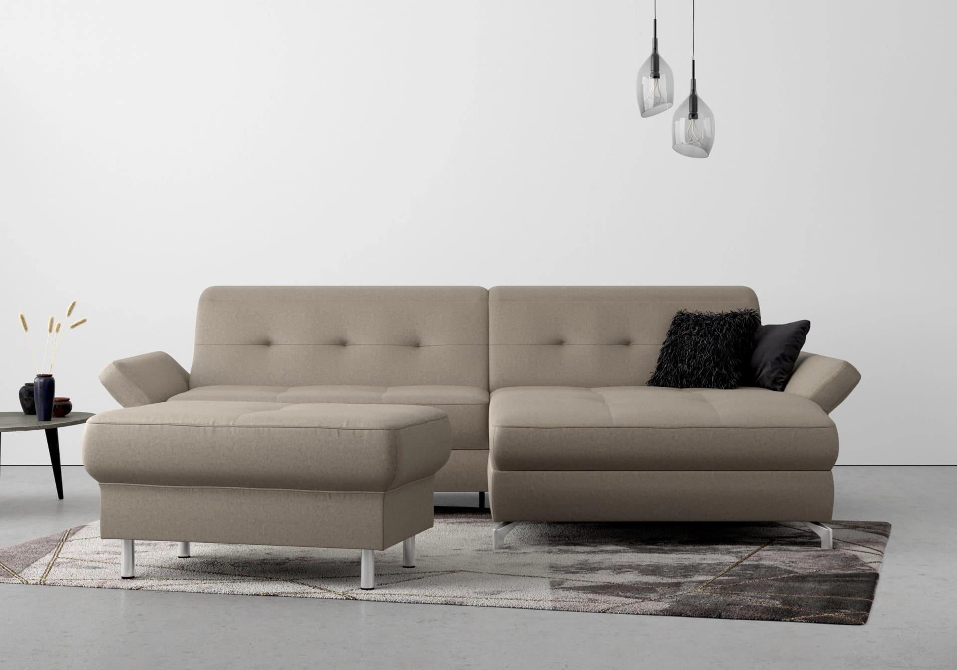 HOME AFFAIRE Polsterhocker Maredo Grau Beige Microfaser