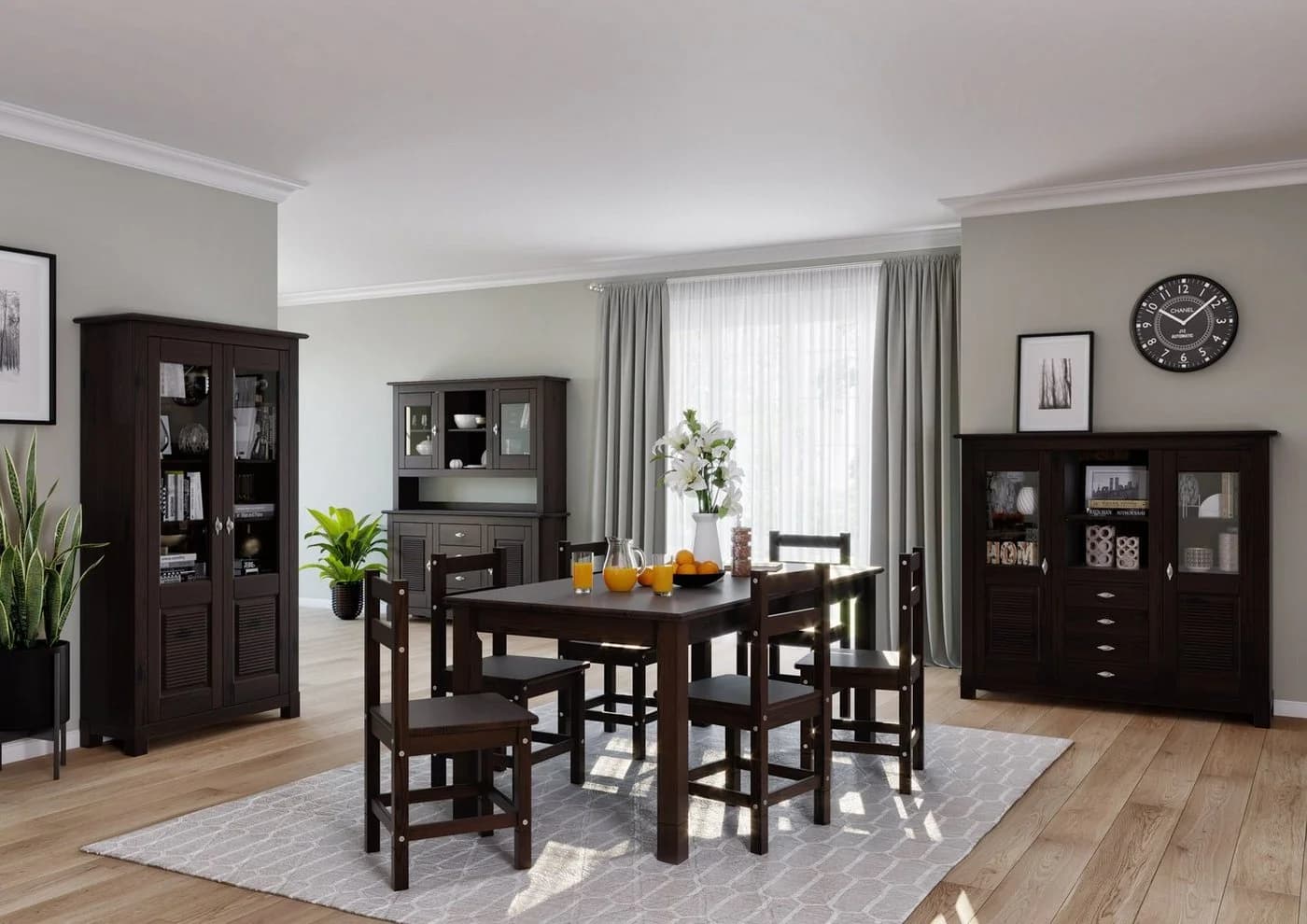 OTTO HOME Buffet Rauna Massivholz Braun mit Glaseinsätzen