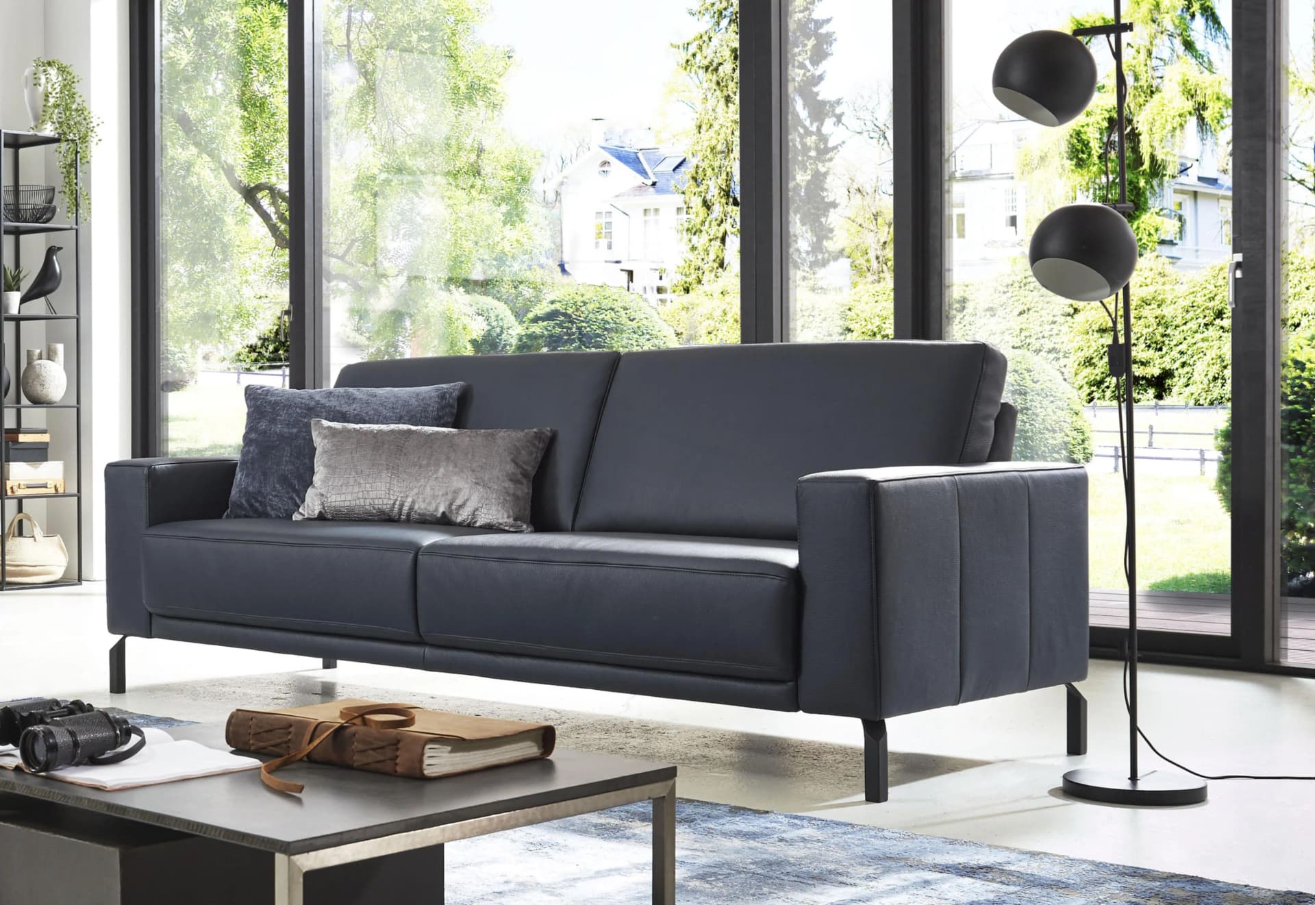 HOME AFFAIRE Apiro 2,5-Sitzer Sofa Blau Dickleder Motorisch