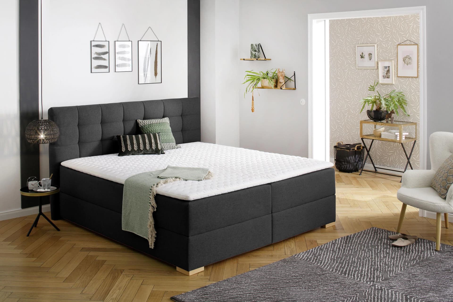 Boxbett HOME AFFAIRE Olivet mit Bettkasten Anthrazit 160x220 cm