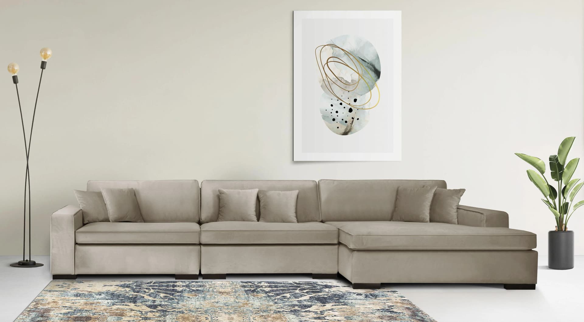 HOME AFFAIRE Skara L-Form Ottomane Beige Samtoptik