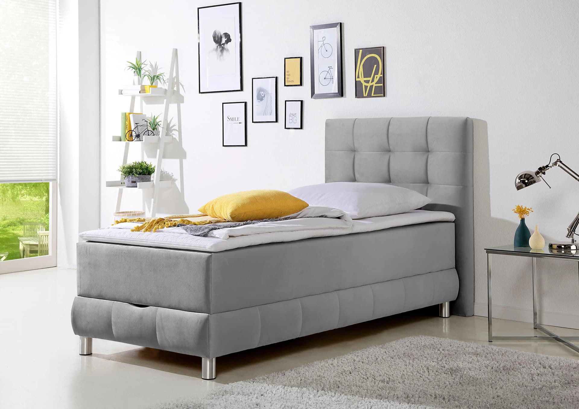 Boxbett HOME AFFAIRE Vaasa Silber mit Bettkasten & Topper