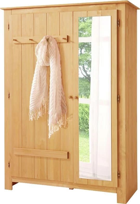 OTTO HOME Bertram Garderobenschrank Massivholz Beige mit Spiegeltür