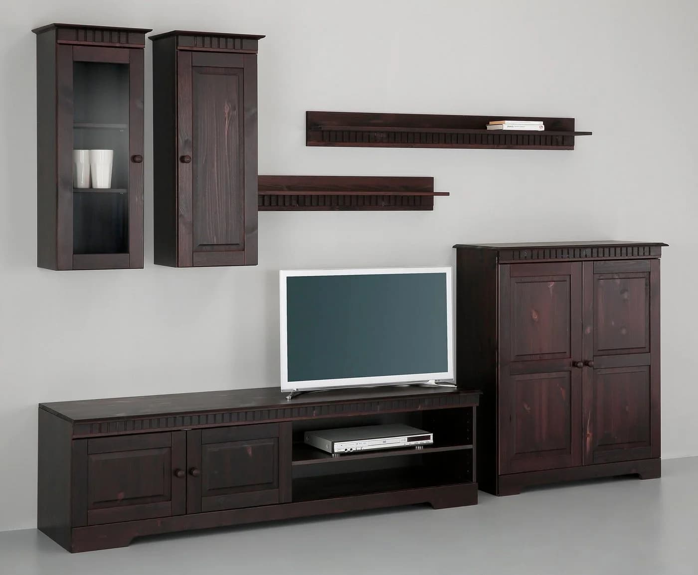 OTTO HOME Wohnwand Set 4-tlg. Dunkelbraun Massivholz Landhausstil