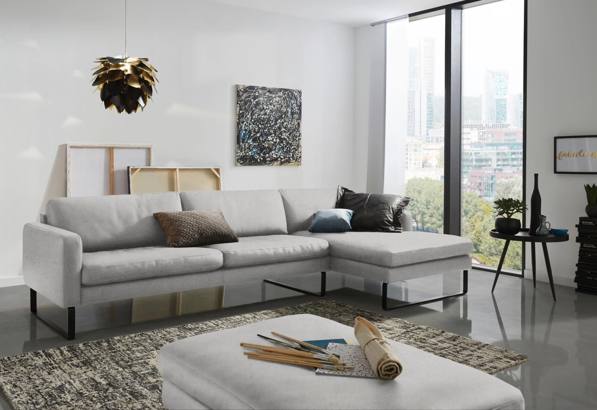 Ecksofa 3C CANDY "Aidan" Modernes Sofa Hellgrau