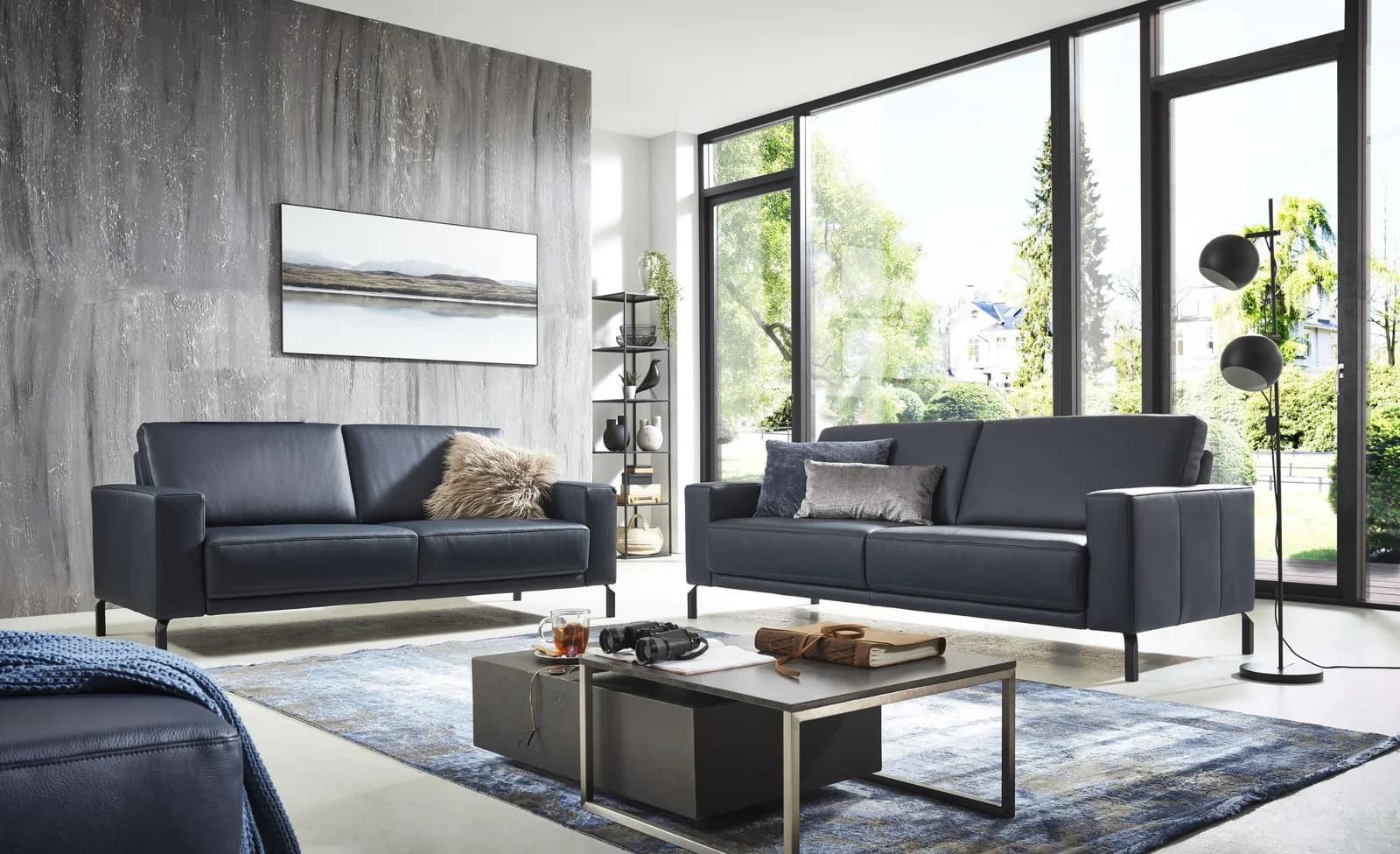 HOME AFFAIRE Sofa Apiro 2,5-Sitzer Blau Dickleder Federkern