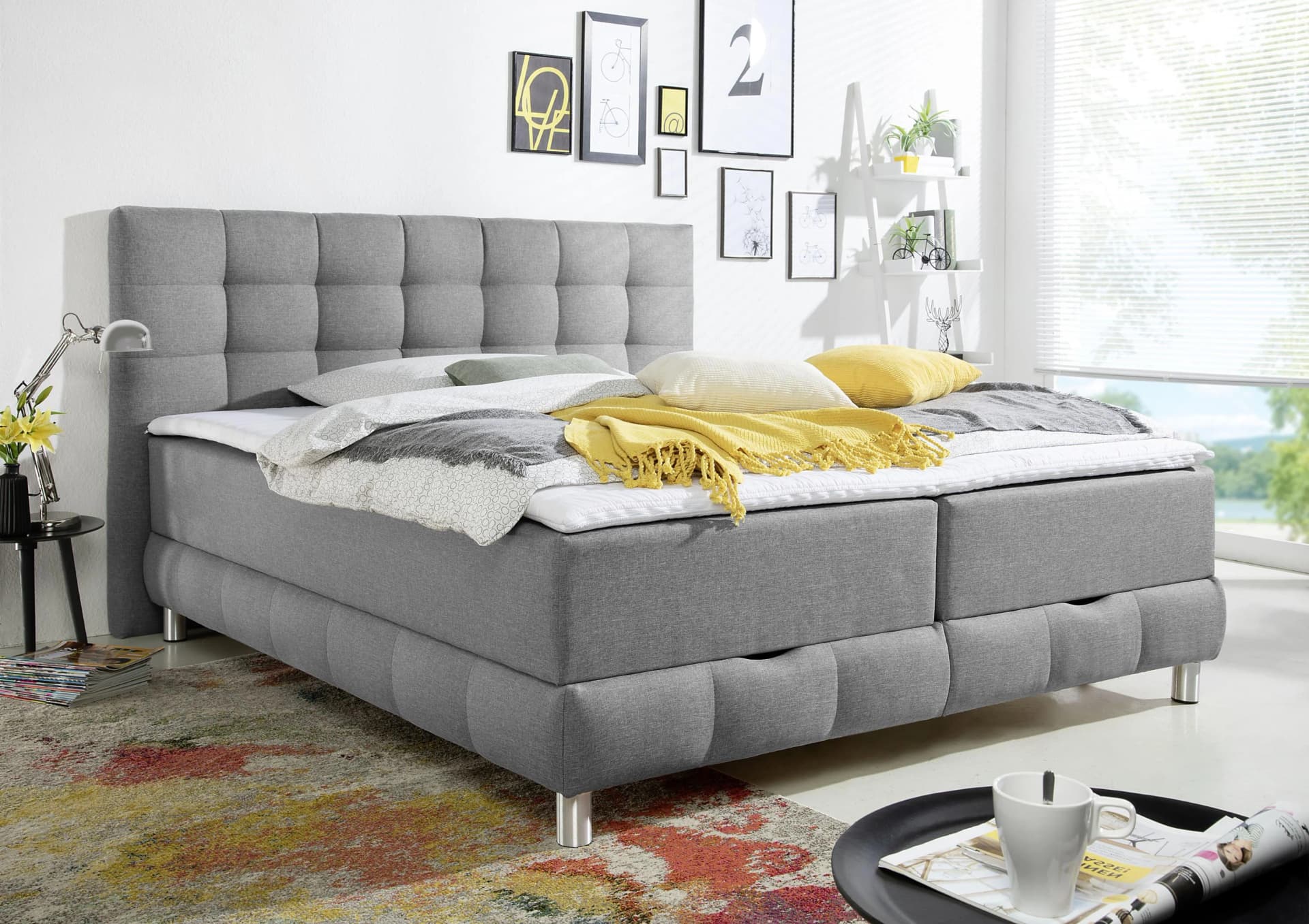 HOME AFFAIRE Vaasa Boxbett Grau mit Bettkasten und Topper