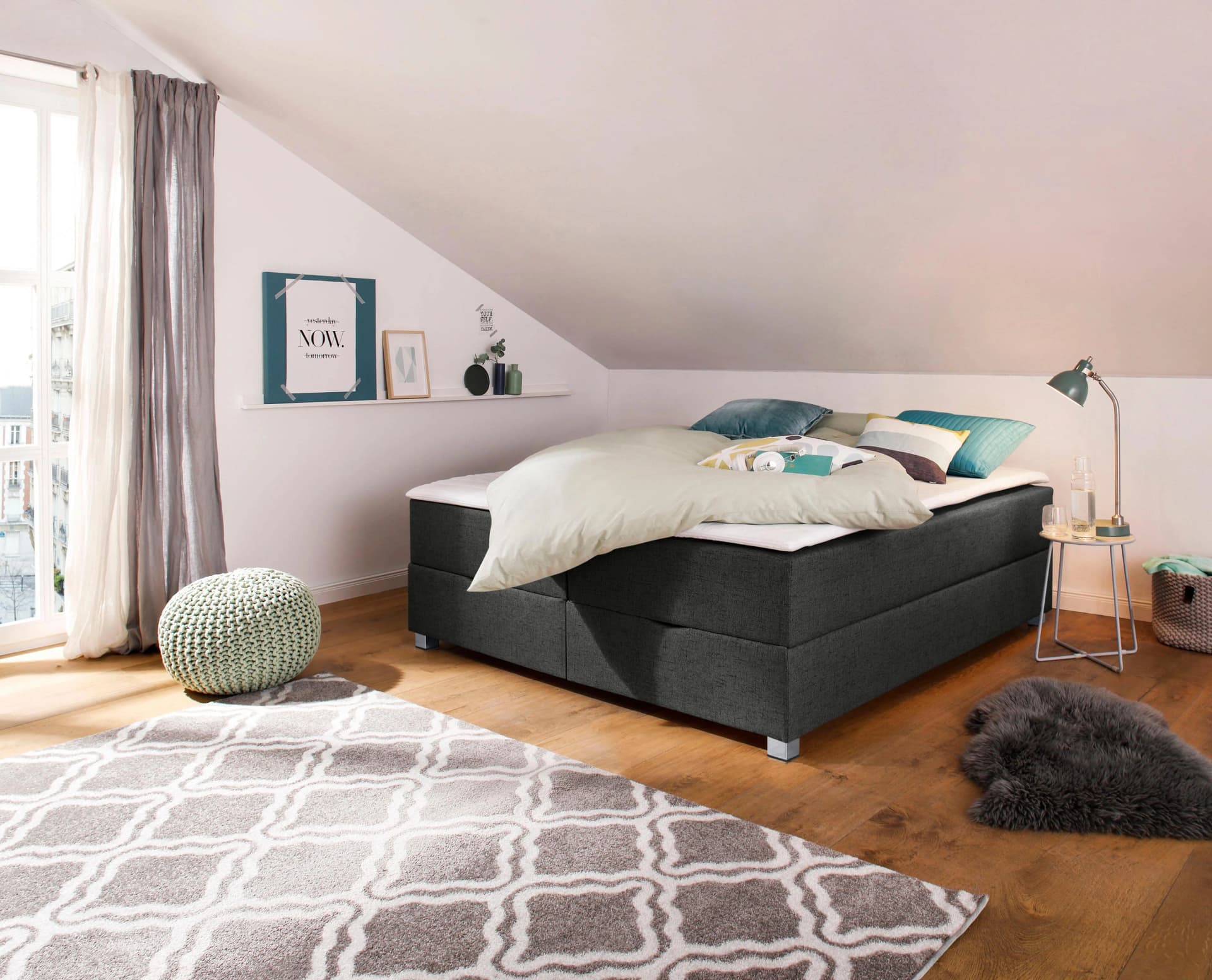 HOME AFFAIRE Alexis Boxspringbett 200x200 cm Anthrazit mit Bettkasten
