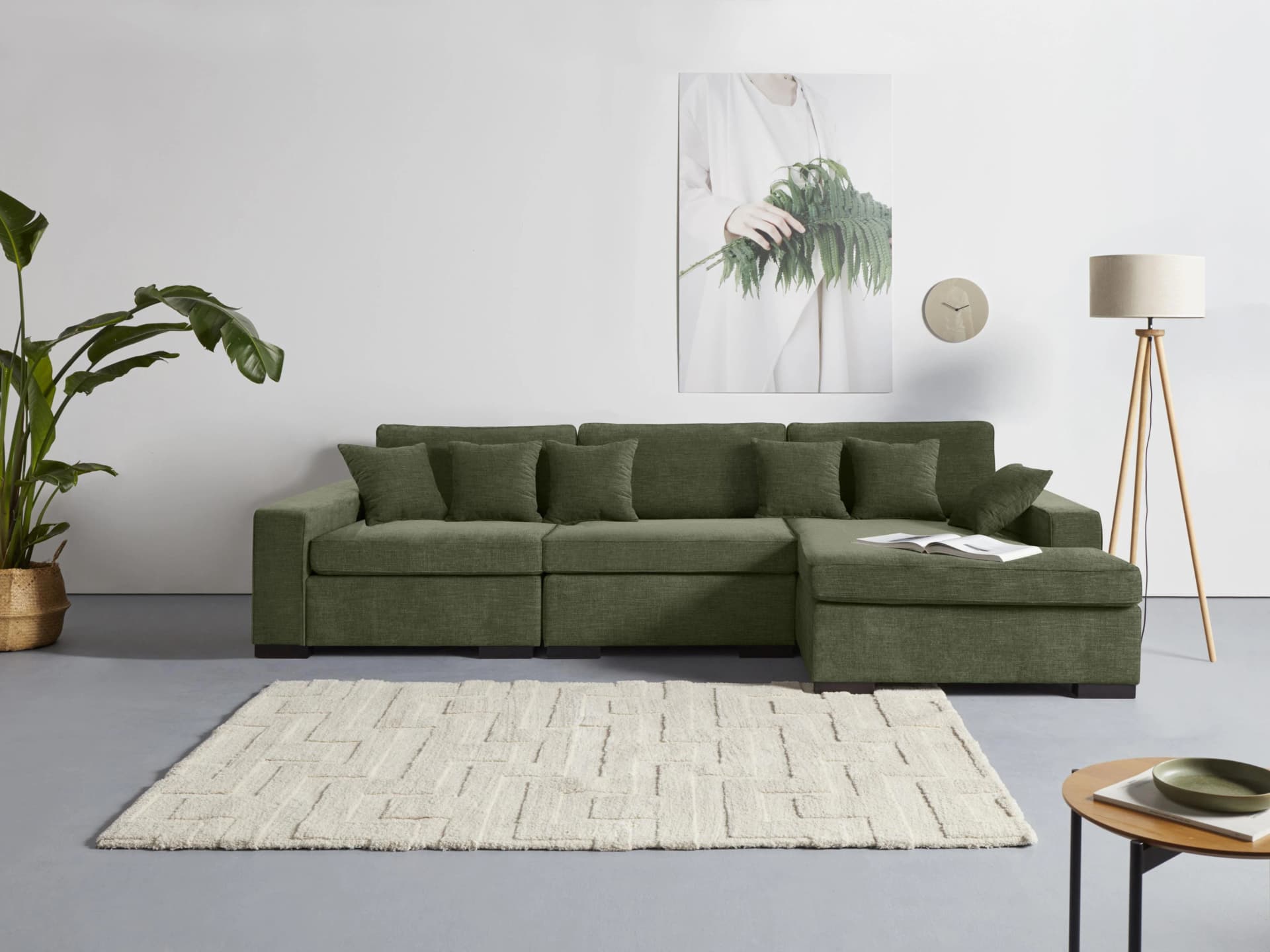HOME AFFAIRE Skara L-Form Lounge-Sofa Grün Samtvelours