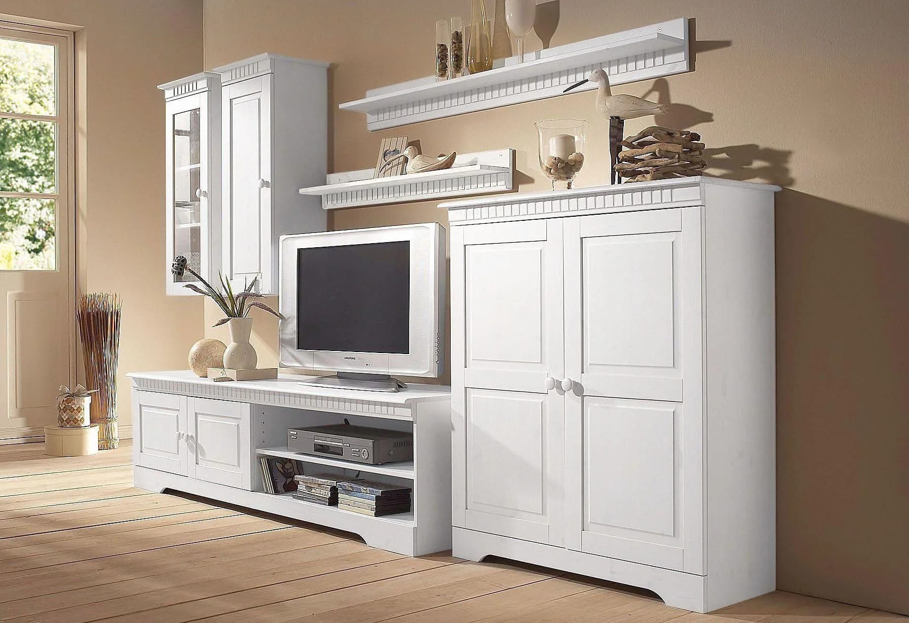 OTTO HOME Wohnwand Set 4-tlg. Weiß Massivholz Landhausstil