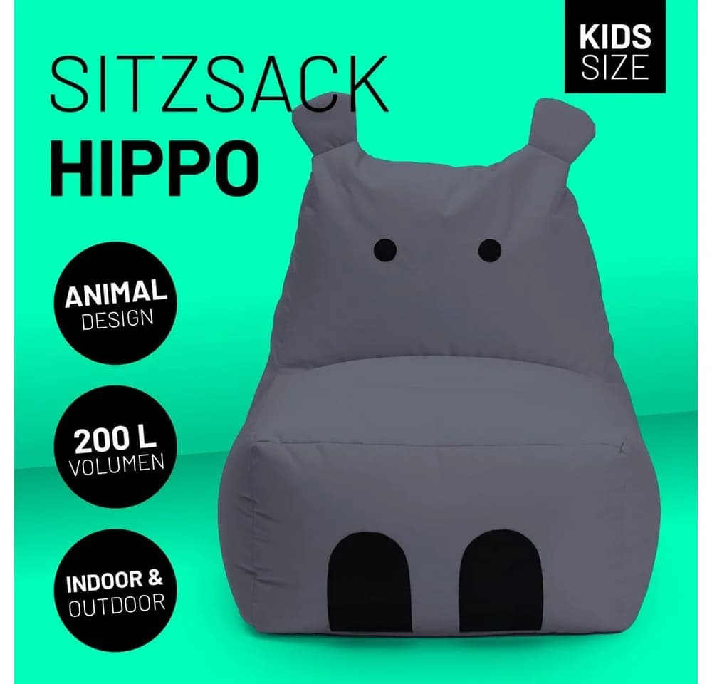Lumaland Sitzsack Kinder Hippo Grau Pflegeleicht