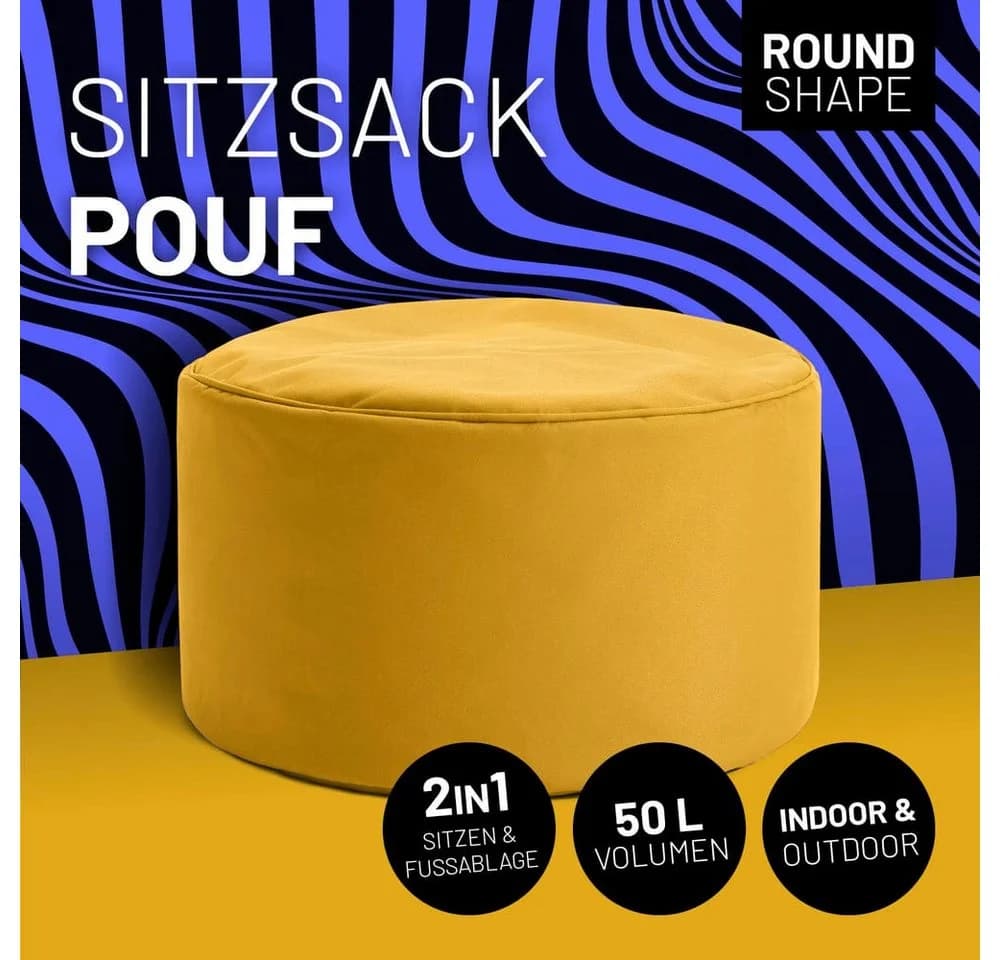 Gemütlicher Sitzsack, Sitzhocker oder Pouf in Senfgelb