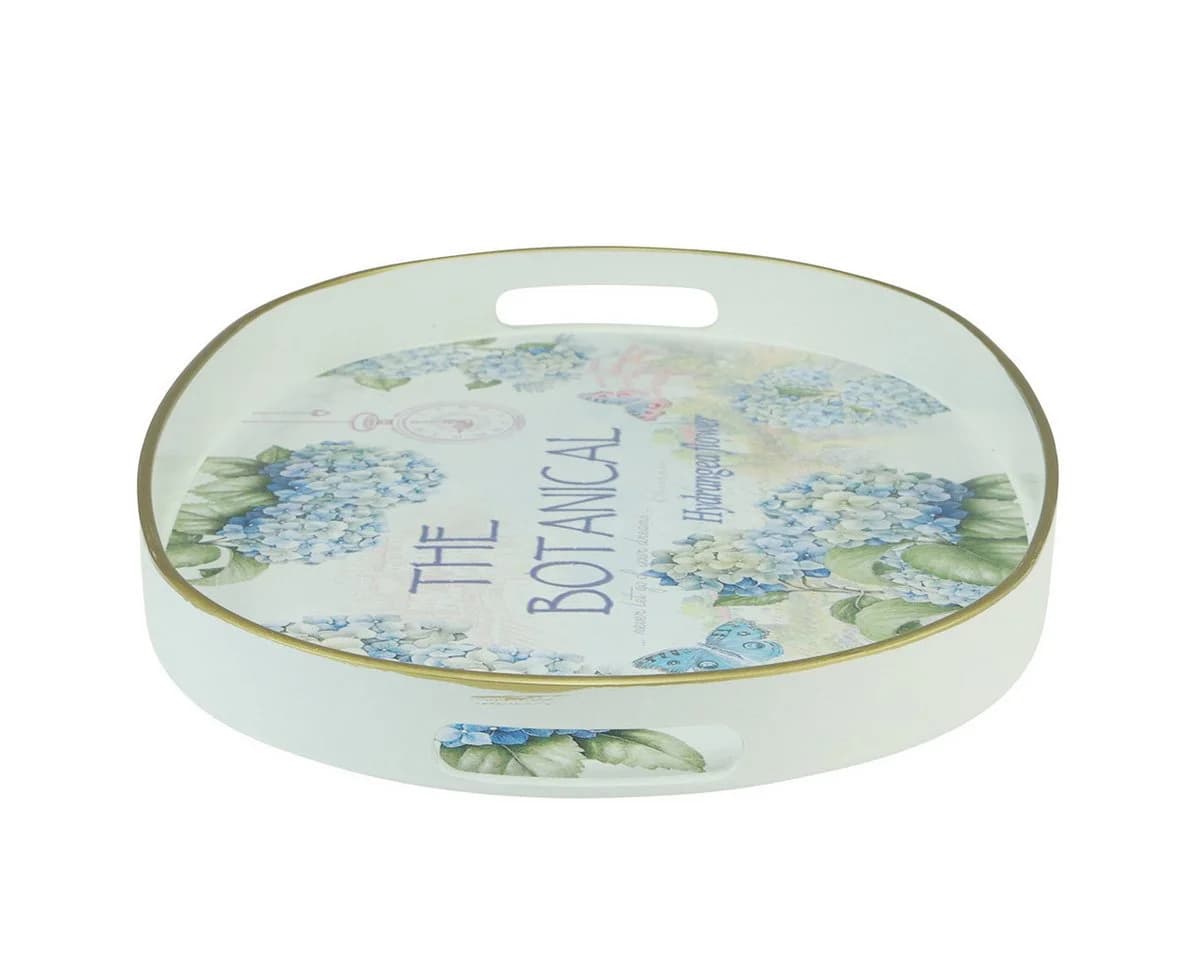 Florists Products Deko Tablett Weiß mit Hortensien-Motiv