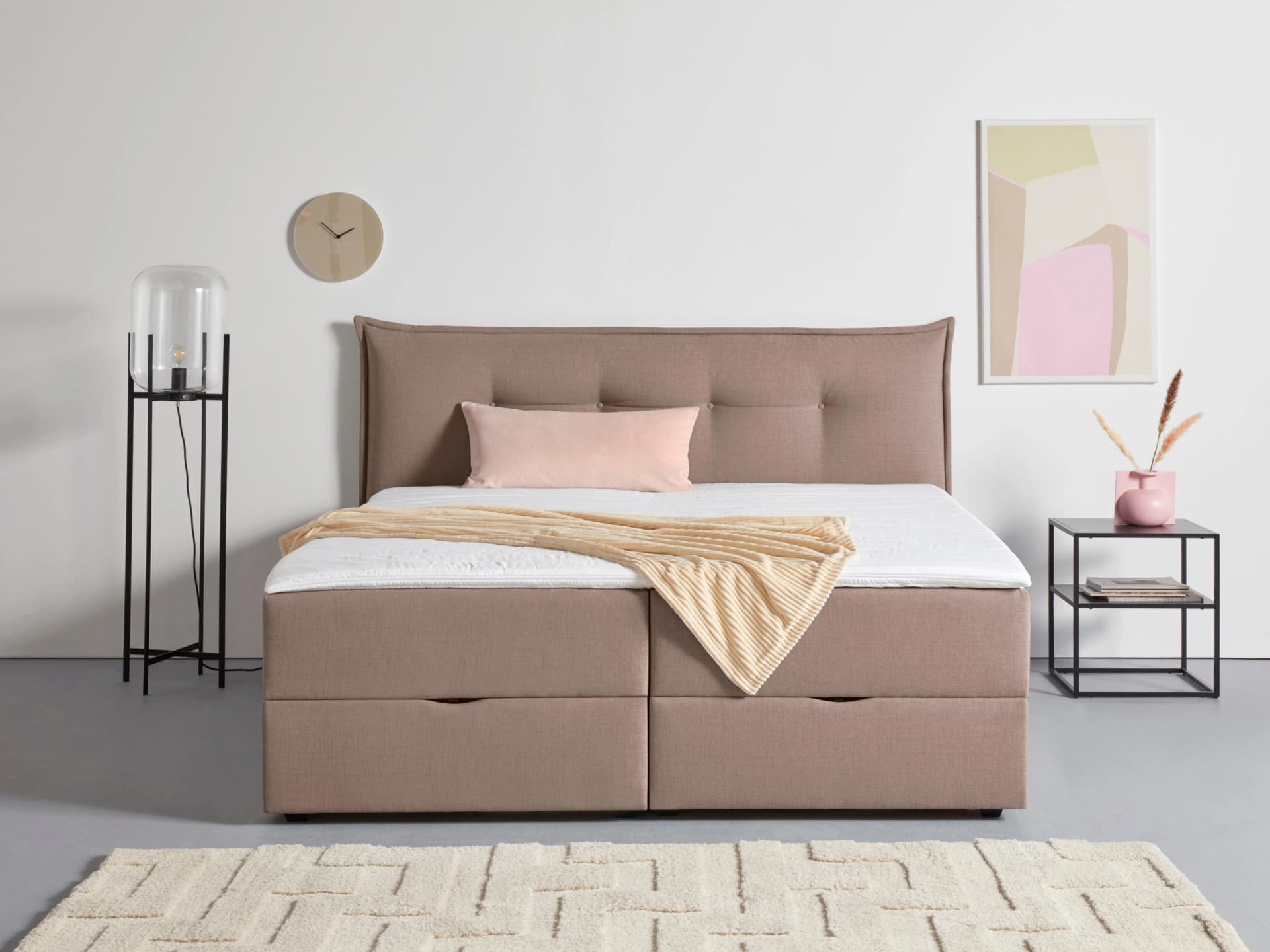 HOME AFFAIRE Boxspringbett Kederleicht Taupe mit Bettkasten