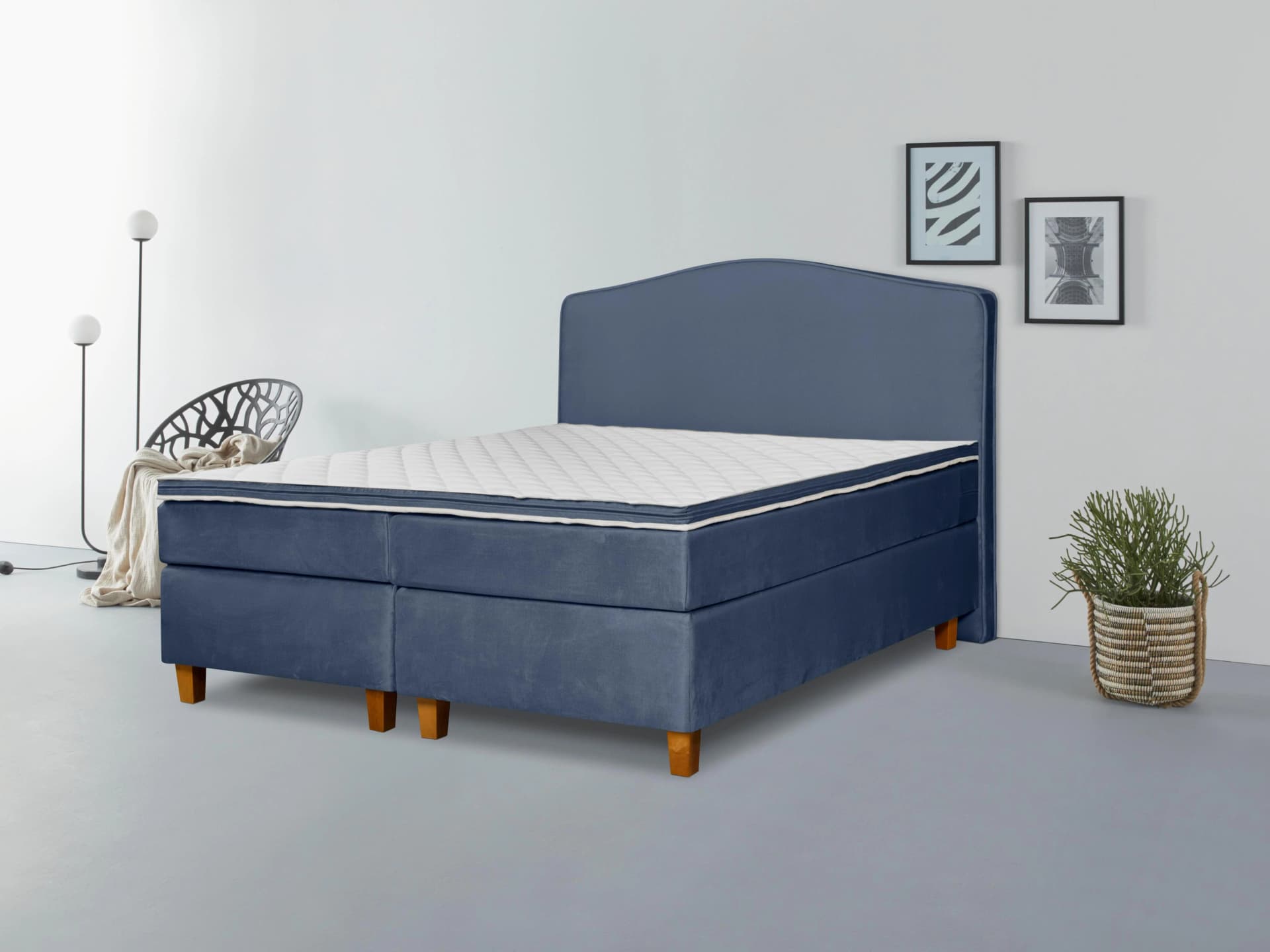 Boxspringbett INOSIGN Jalma Blau mit PUR-Schaum-Topper