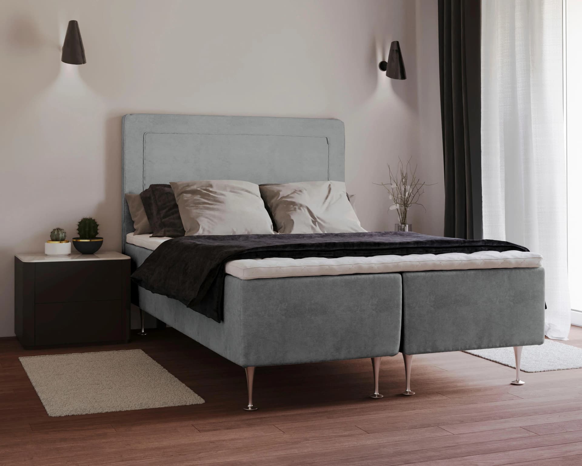 HOME AFFAIRE Boxspringbett Hacer Grau Light Gray mit Topper