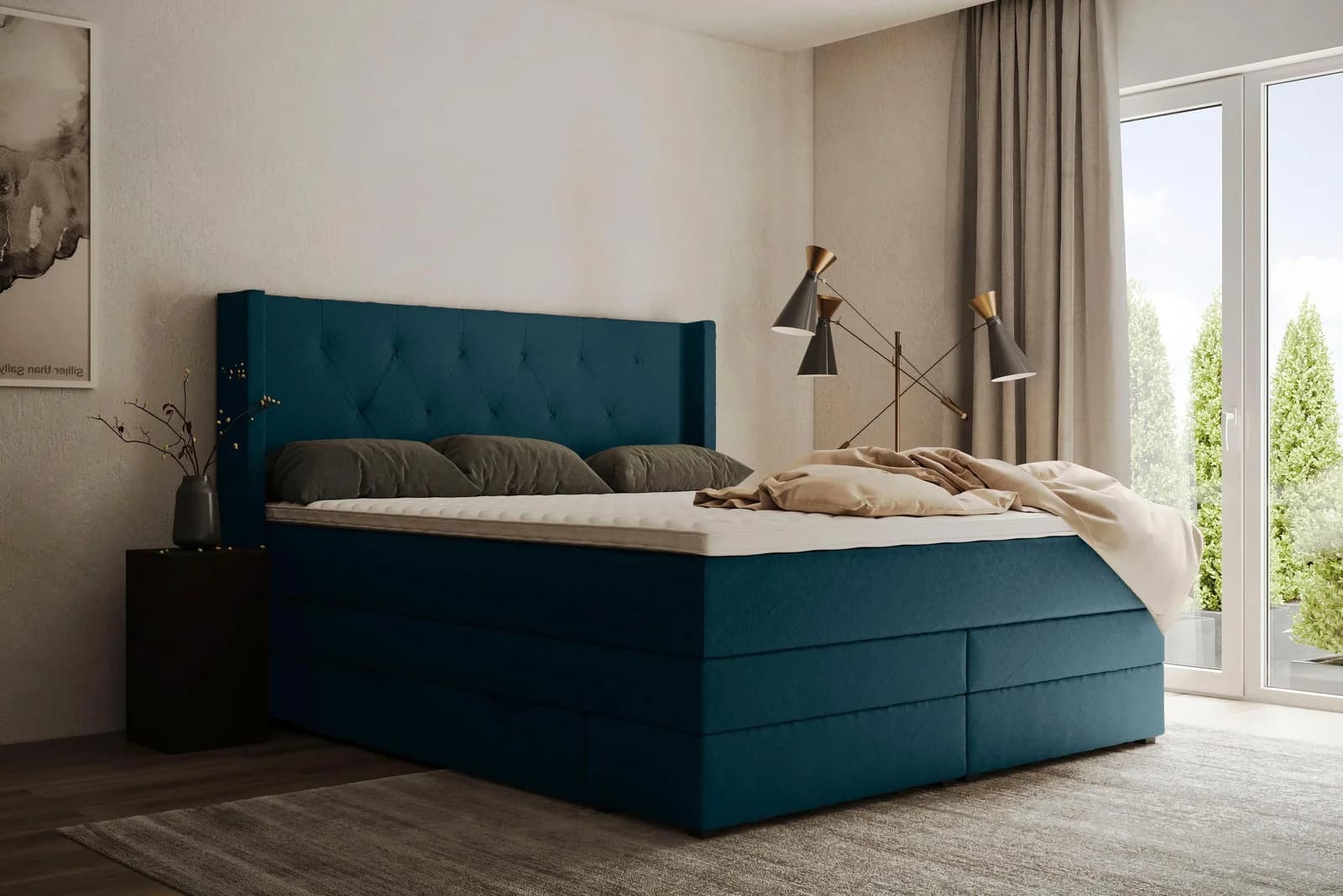 Boxspringbett HOME AFFAIRE Elegance Türkis mit Schubladen