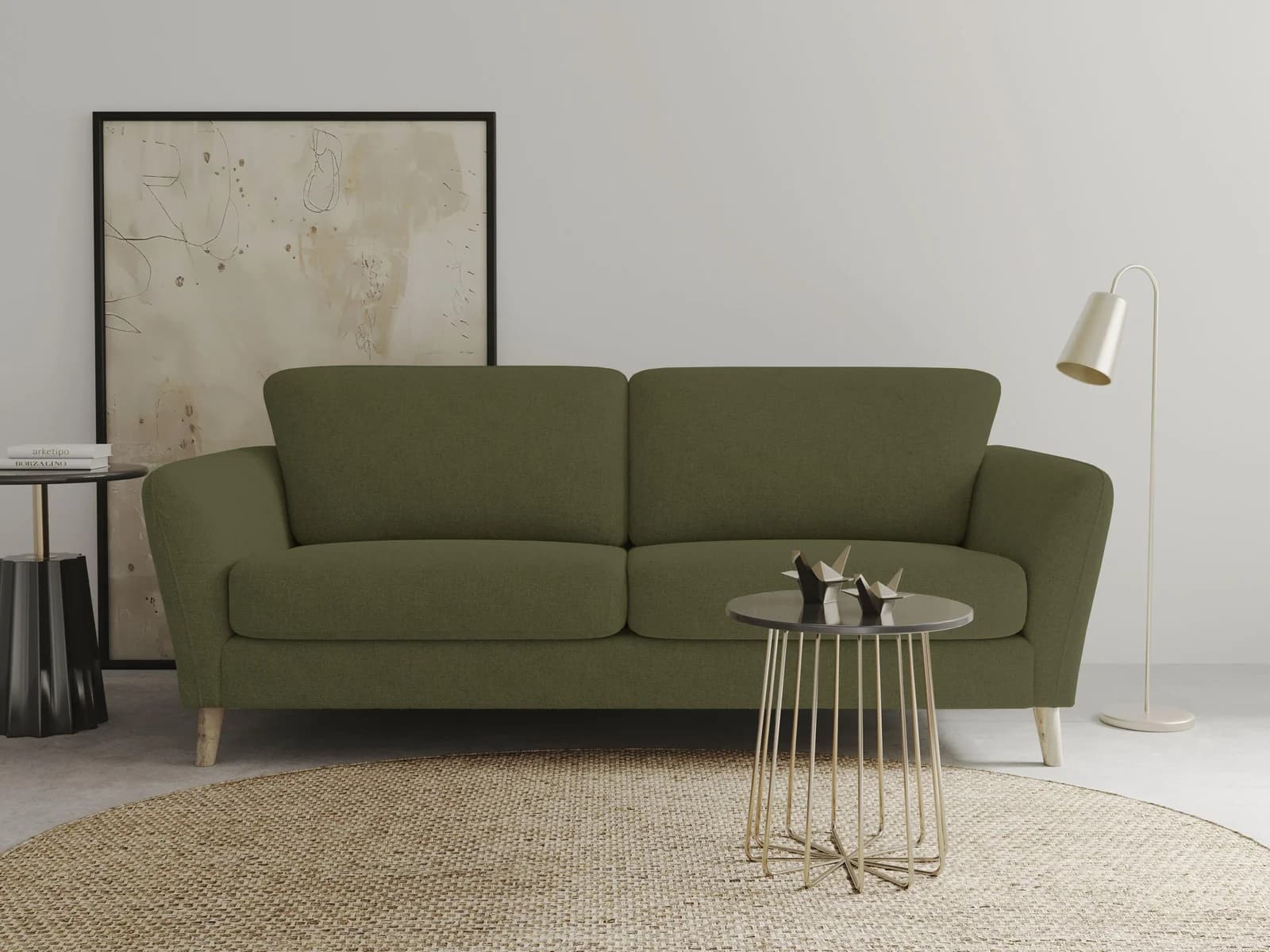 OTTO HOME MARSEILLE 3-Sitzer Sofa Khaki Webstoff Massivholzbeine