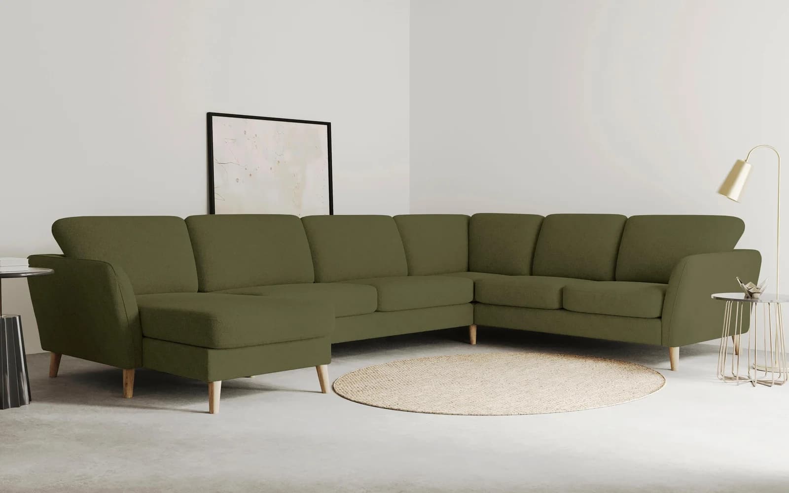 OTTO HOME Wohnlandschaft Marseille XXL U-Form Khaki Massivholz