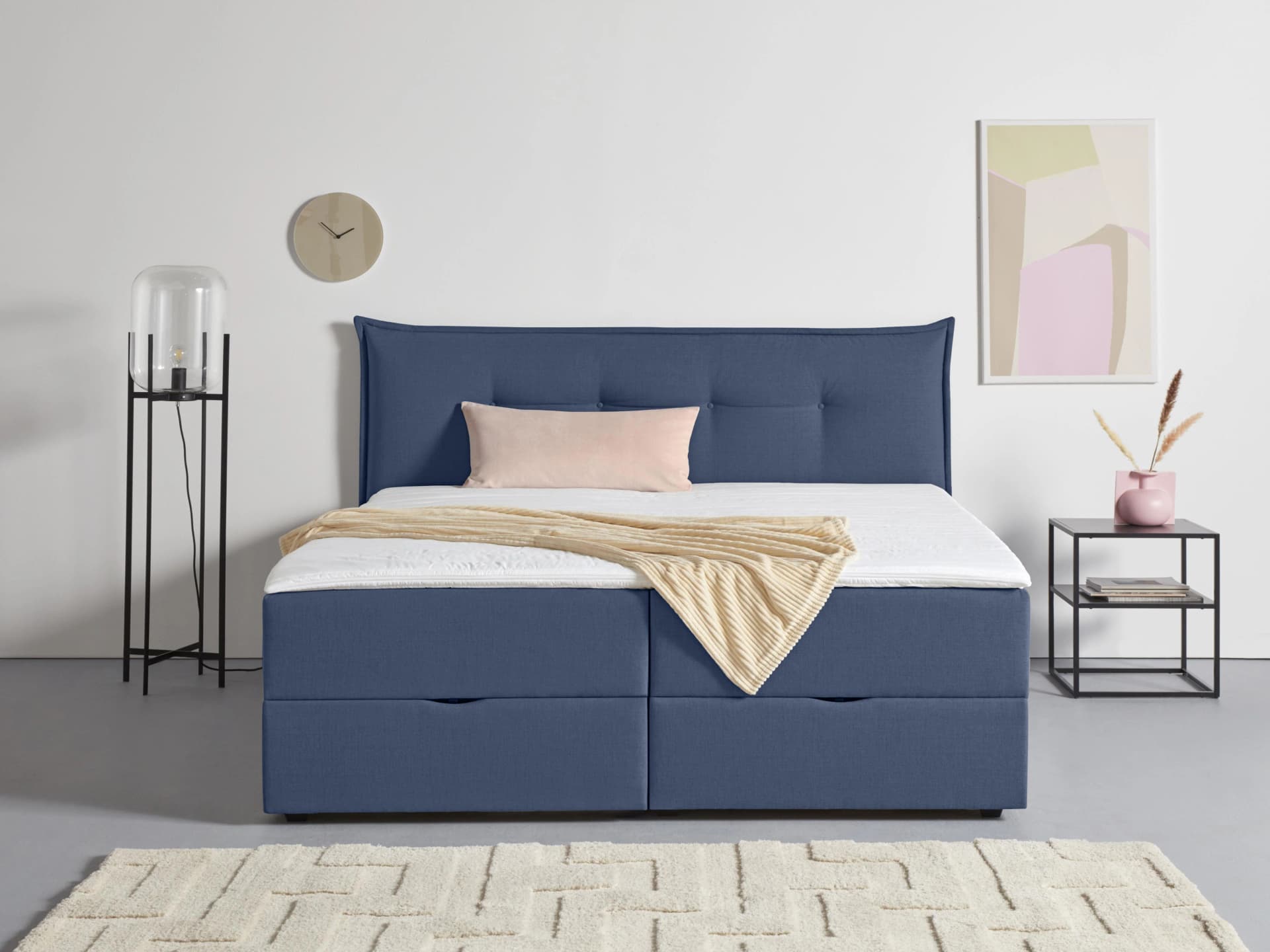 Boxbett HOME AFFAIRE Kederleicht Blau mit Bettkasten & Topper