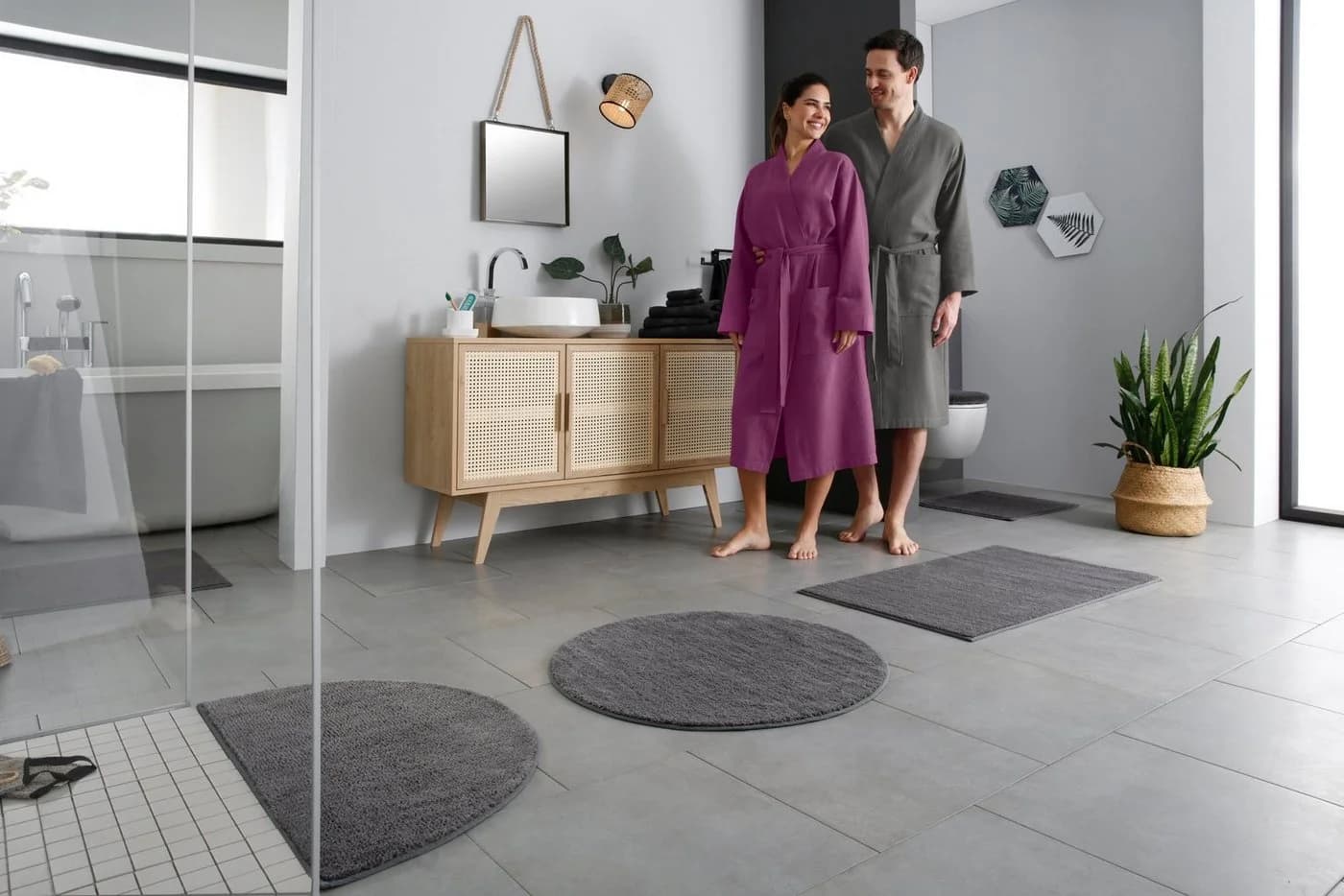 OTTO home Badematte Vanessa Rund Anthrazit Rutschhemmend