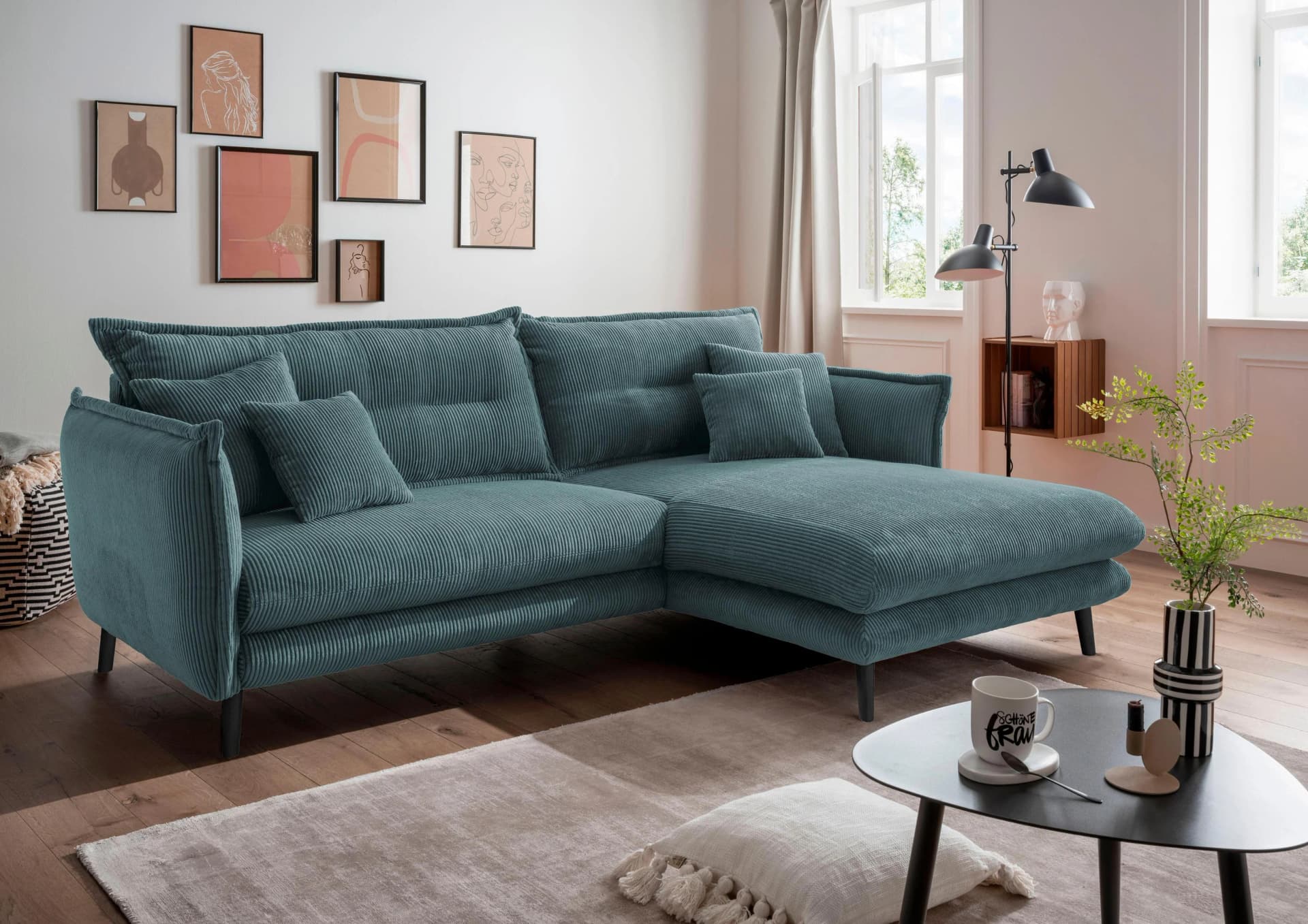 HOME AFFAIRE Ecksofa Lazio Petrol Cord Recamiere