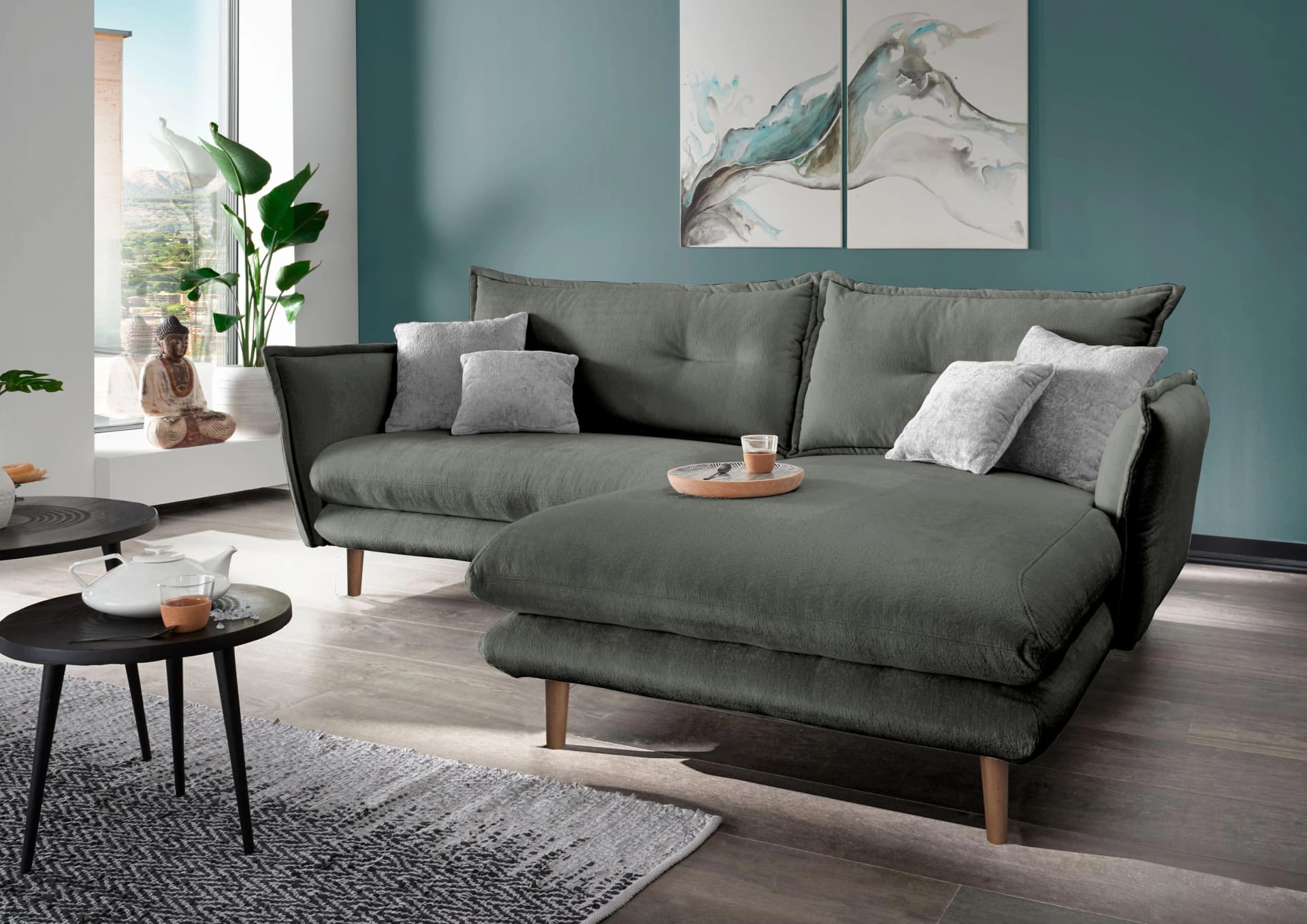 HOME AFFAIRE Ecksofa Lazio Modern Anthrazit mit Recamiere