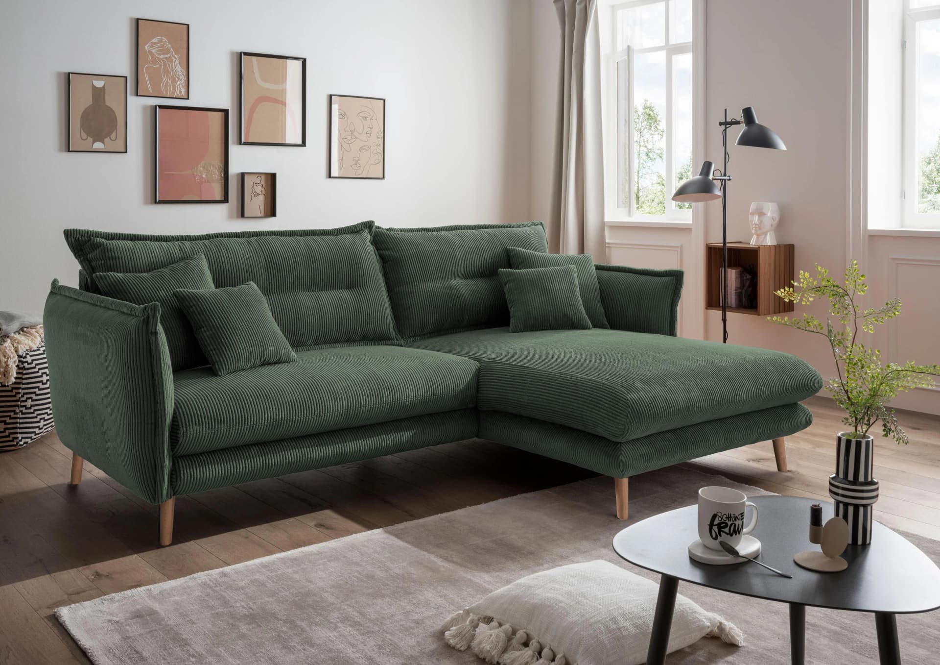HOME AFFAIRE Ecksofa Lazio Moosgrün Cord mit Recamiere