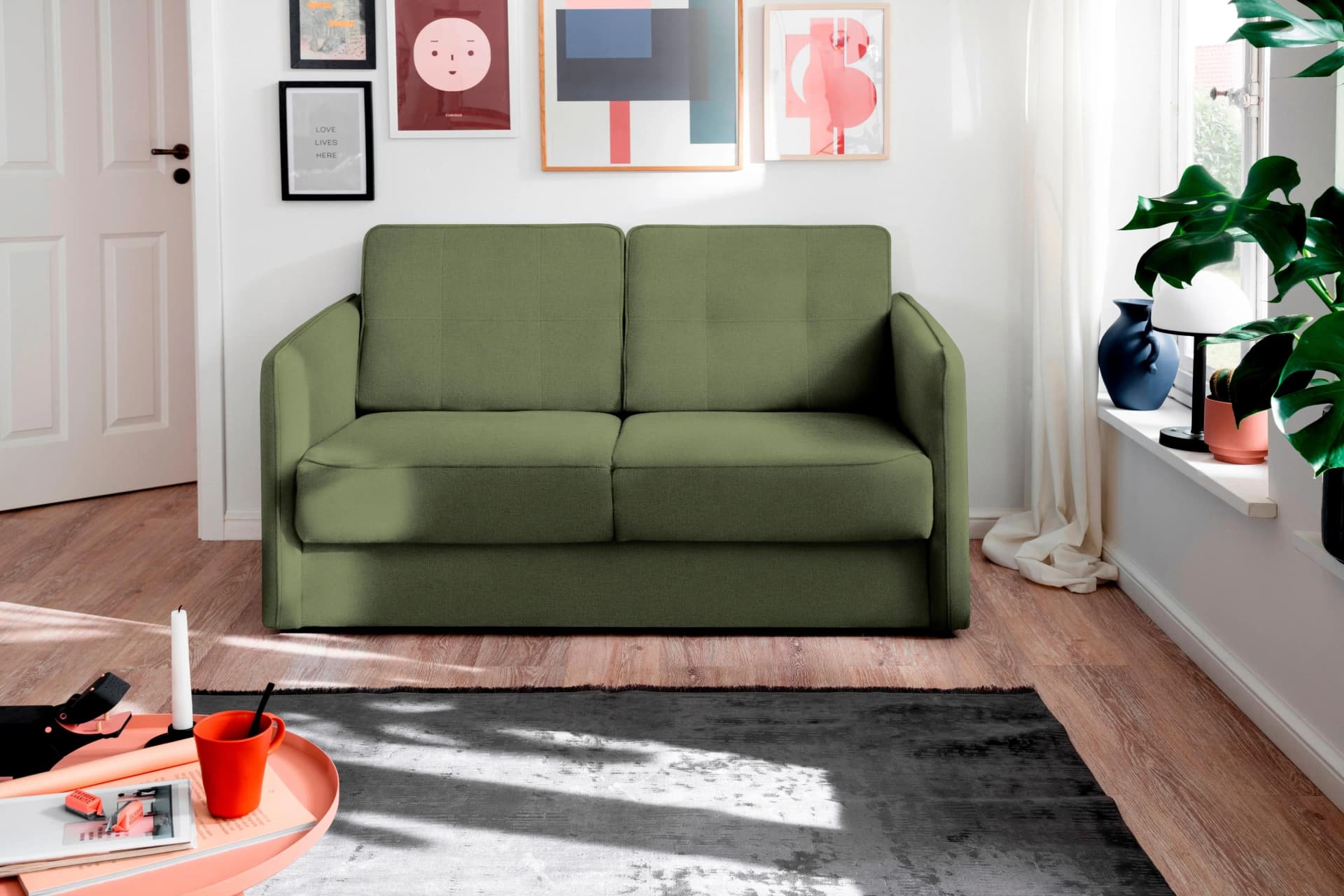 HOME AFFAIRE Schlafsofa Milano Grün mit zwei ausziehbaren Liegefunktionen