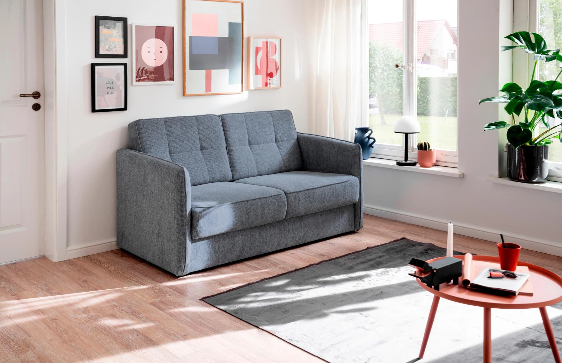 HOME AFFAIRE Schlafsofa Milano Blau mit zwei Liegefunktionen