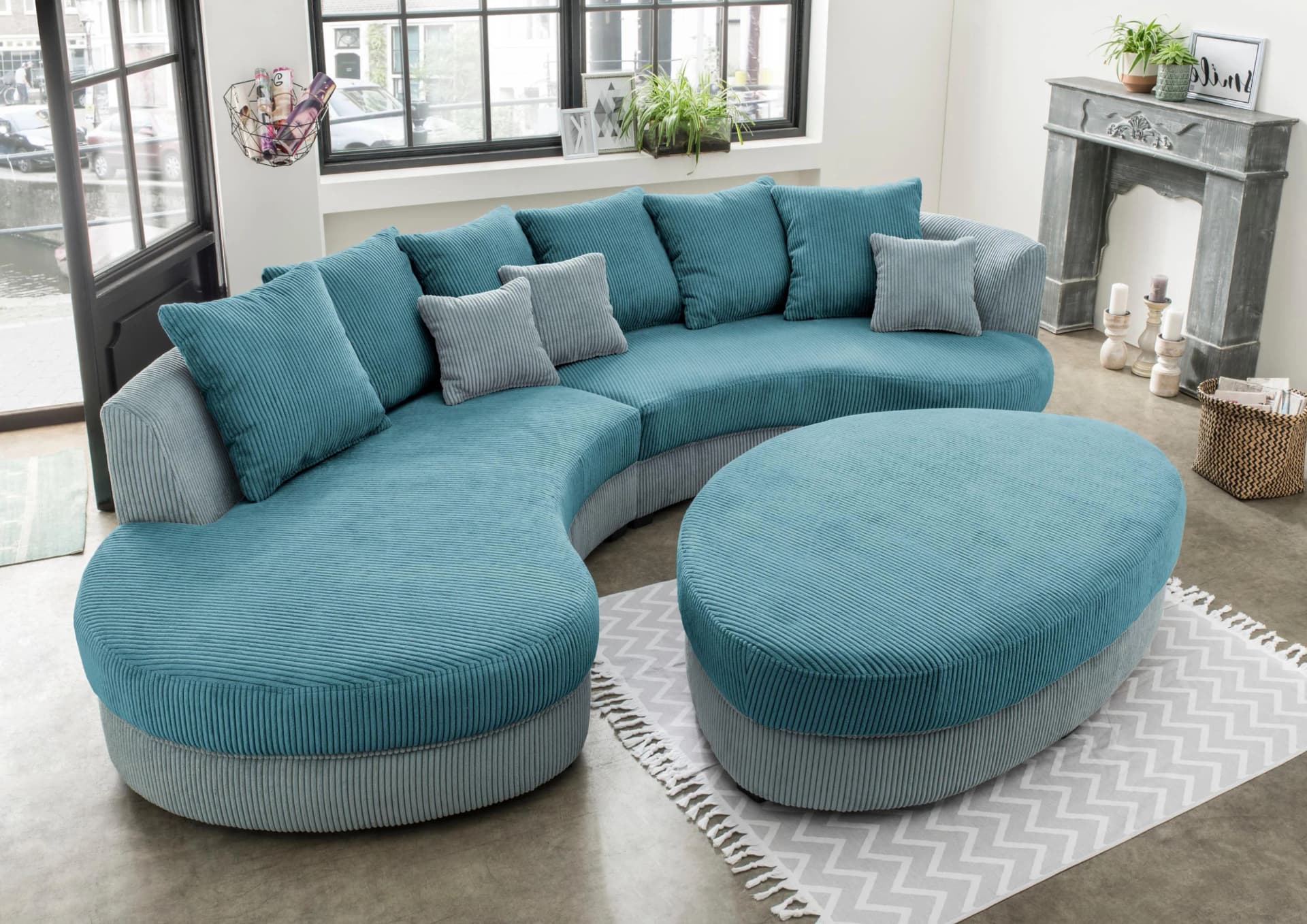 HOME AFFAIRE Ecksofa Limoncello L-Form Blau Cord