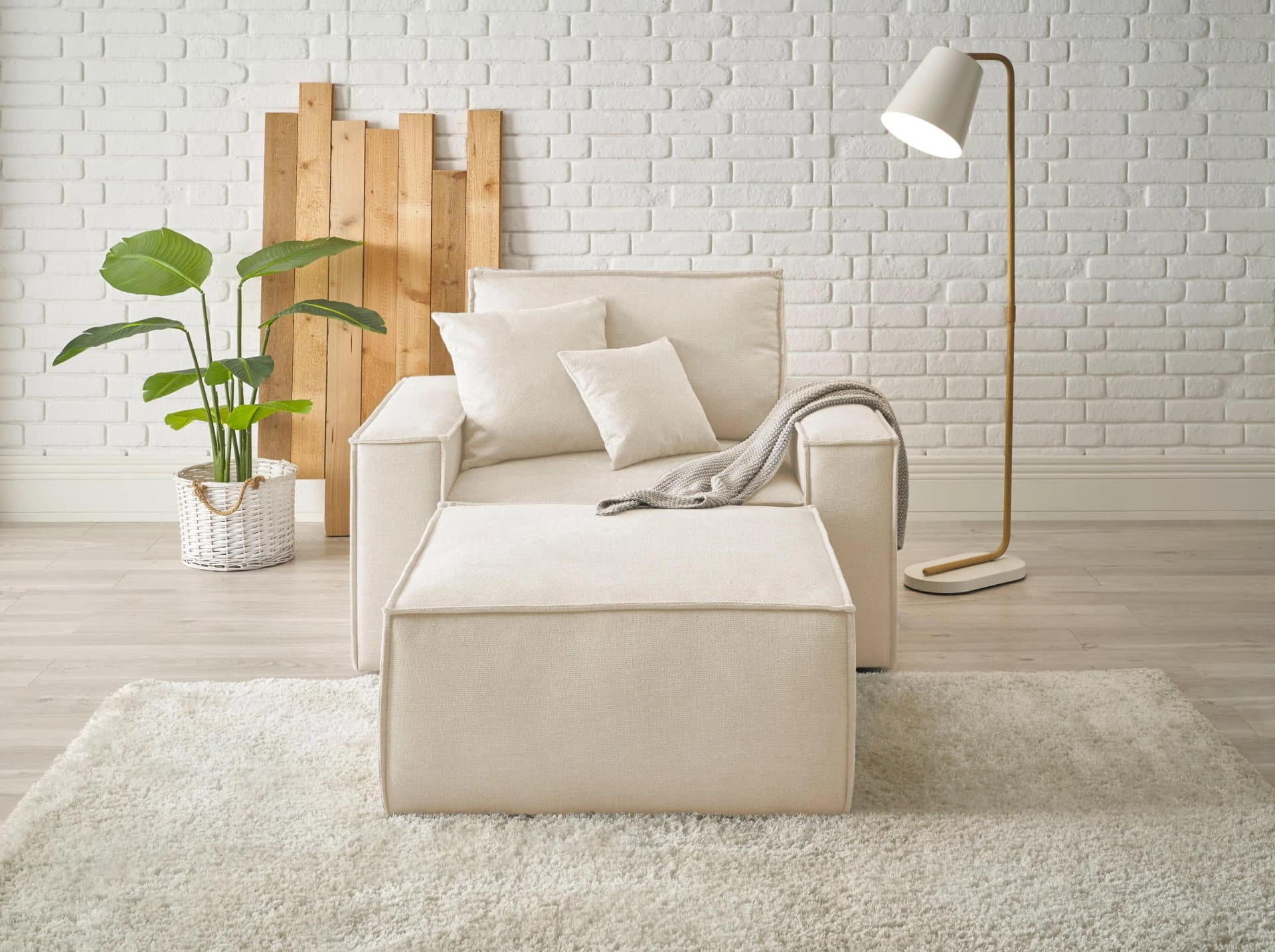 OTTO HOME Finnley Loveseat Set mit Hocker Creme