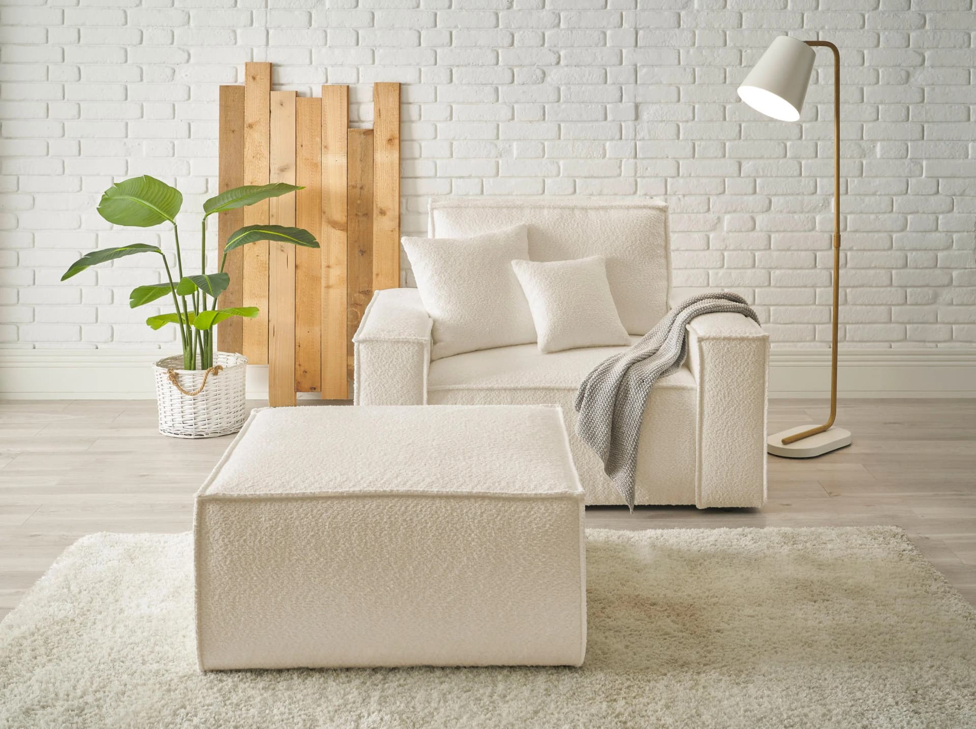 OTTO HOME FINNLEY Loveseat Set Weiß Bouclé mit Hocker
