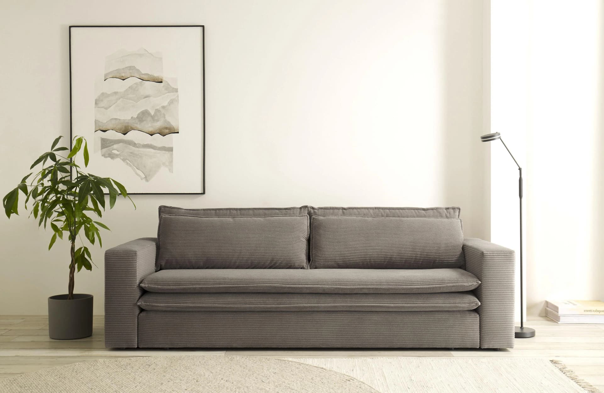 HOME AFFAIRE PIAGGE 3-Sitzer Sofa mit Bettfunktion Hellbraun Cord-Optik