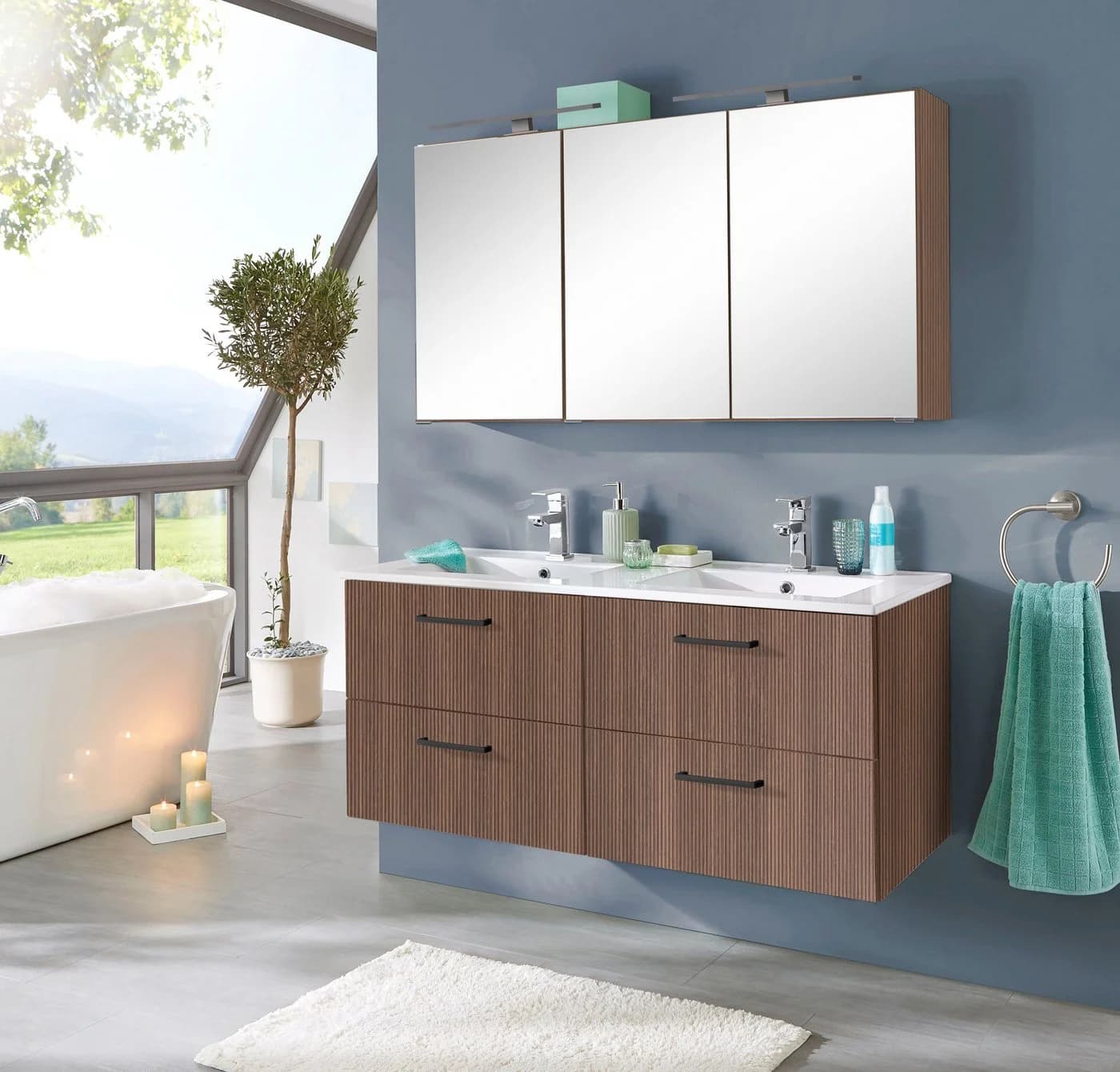 WELLTIME Trento Doppelwaschtisch Cannello-Eiche 120cm