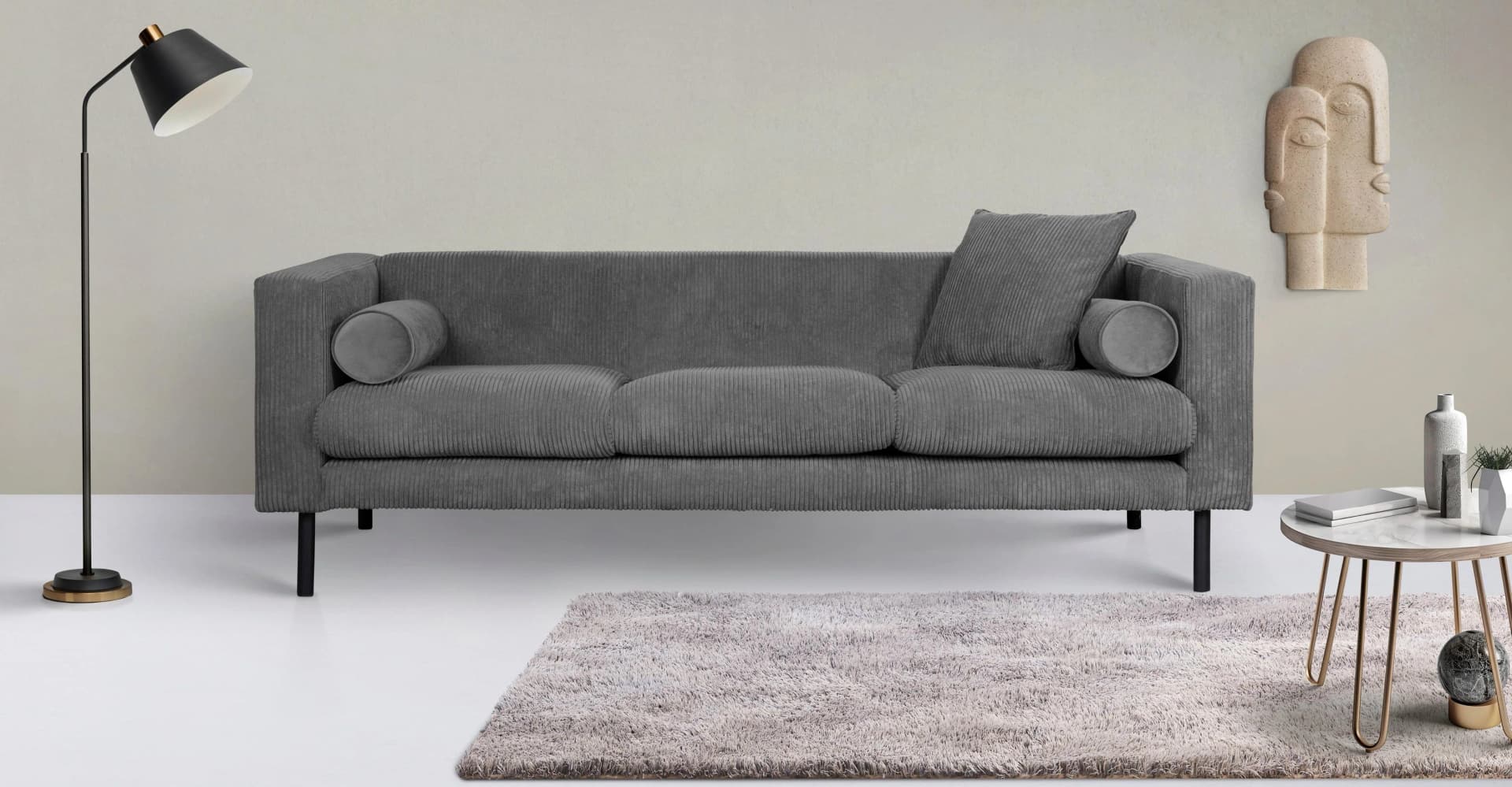 HOME AFFAIRE Lillibeth Designsofa Grau 3-Sitzer Cord